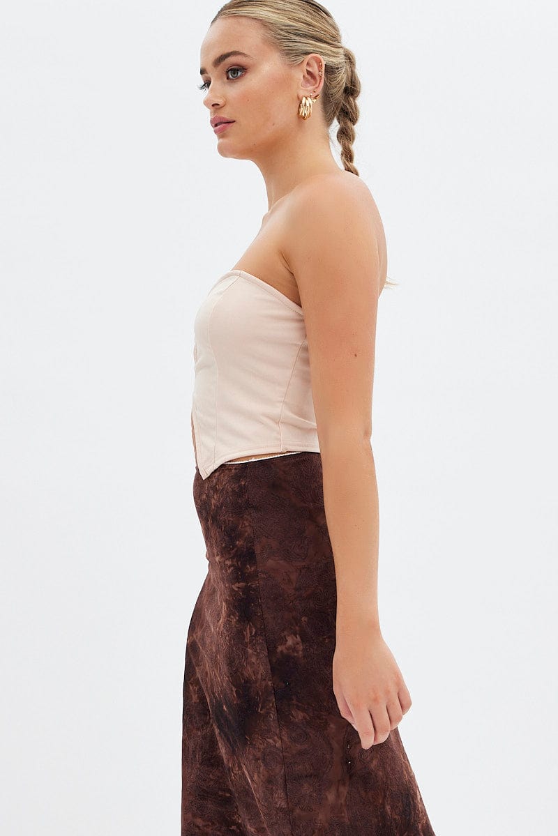 Beige Keyhole Bandeau Sweetheart Neckline Top for Women | Summer Beachwear & Festival Outfit