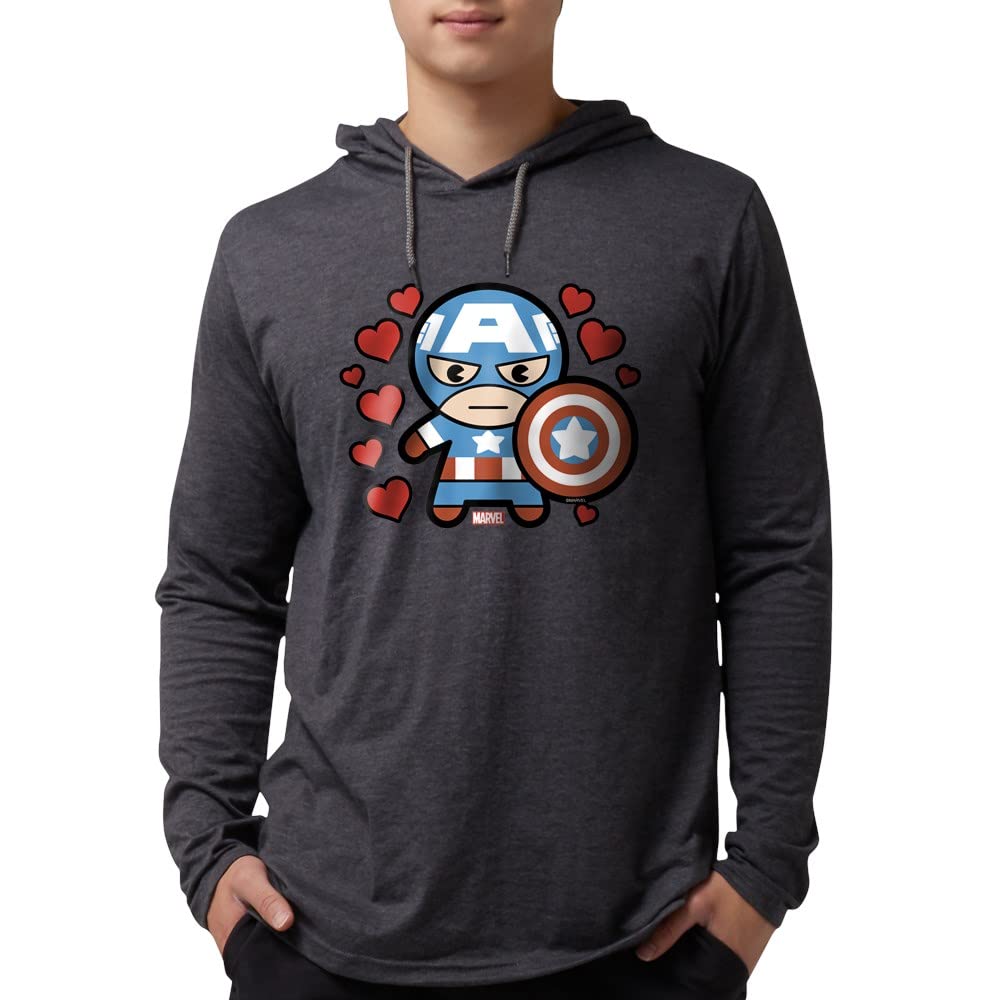 Captain America Hearts Long Sleeve Hooded T-Shirt | Marvel Superhero Graphic Tee | Perfect for Cosplay, Comic Con & Casual Wear
