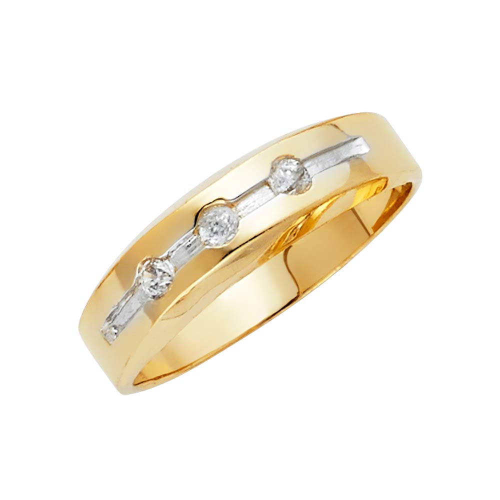 14K White & Yellow Gold Two Tone Cubic Zirconia Ring for Men - Elegant Wedding Band & Anniversary Gift for Him - Perfect for Engagements, Proposals & Special Occasions