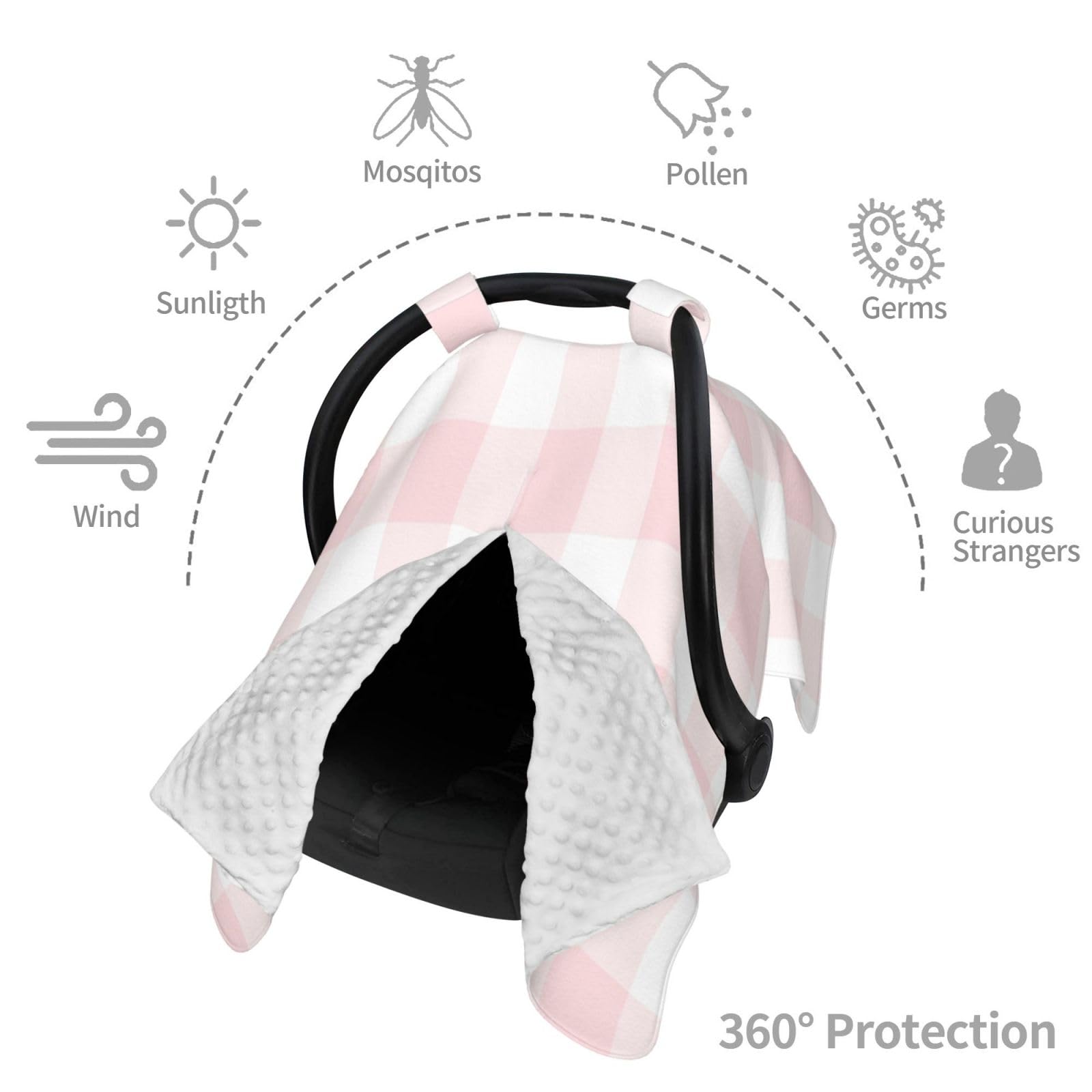Pink Plaid Baby Car Seat Cover with Peekaboo Opening - Soft Nursing Car Seat Canopy for Newborns & Infants - Perfect for Travel, Stroller, and Shopping Trips