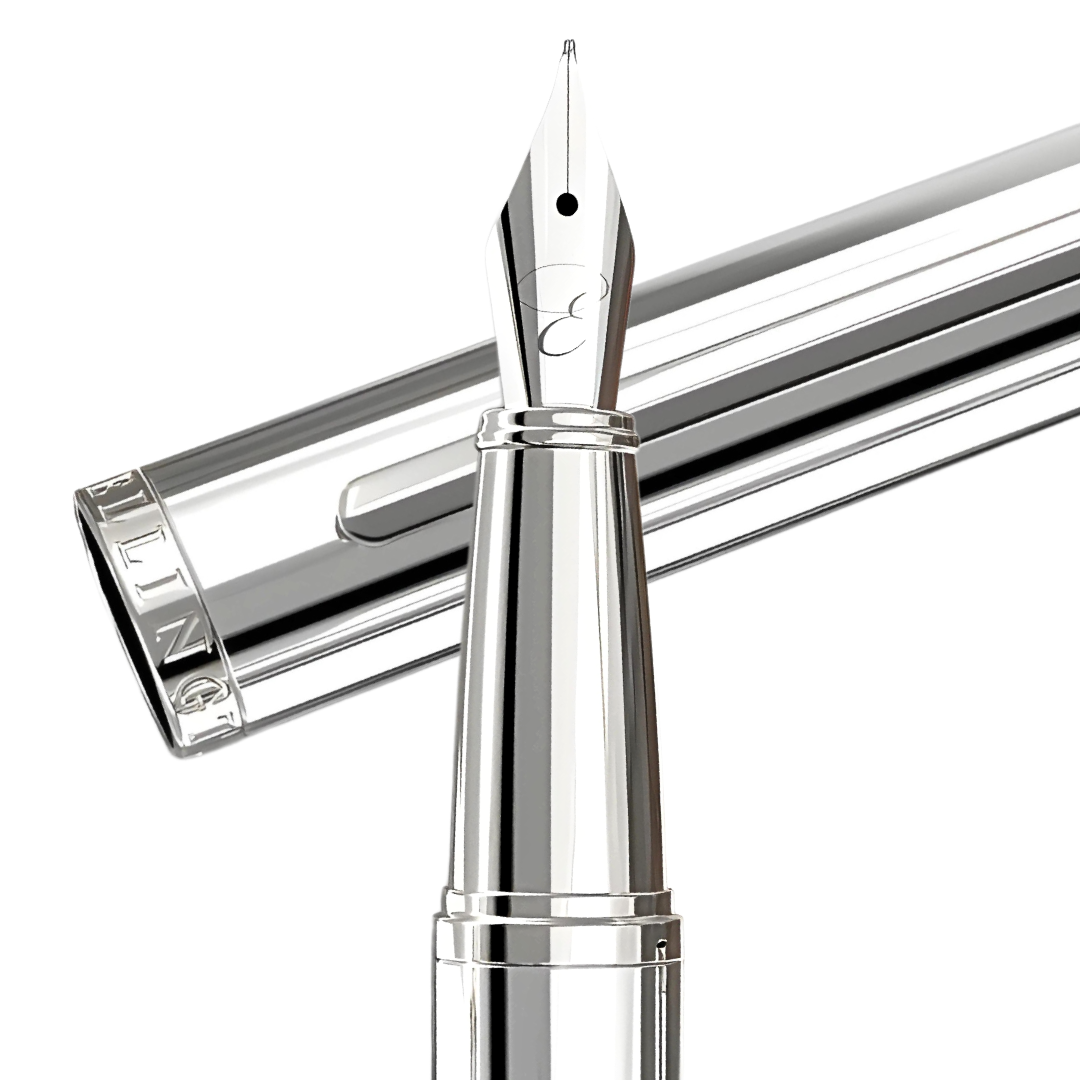 Premium Silver Sonata Fountain Pen - Elegant Writing Instrument for Calligraphy, Note Taking & Gift Giving - Perfect for Professionals, Students & Collectors