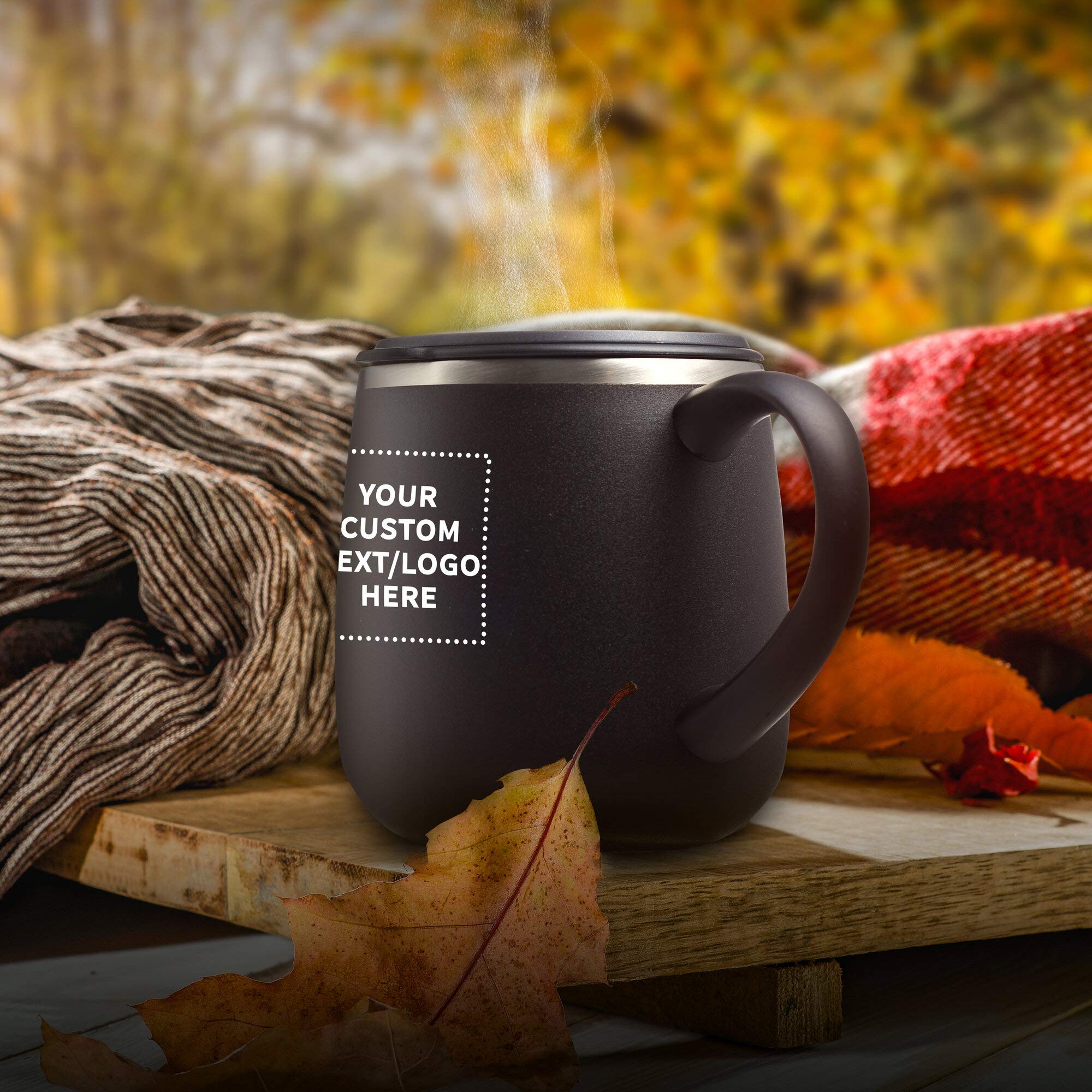Custom 11 oz. Stainless Steel Coffee Mugs with Lid - 12 Pack Personalized Text/Logo - Black - Perfect for Office Gifts, Corporate Events & Brand Promotions