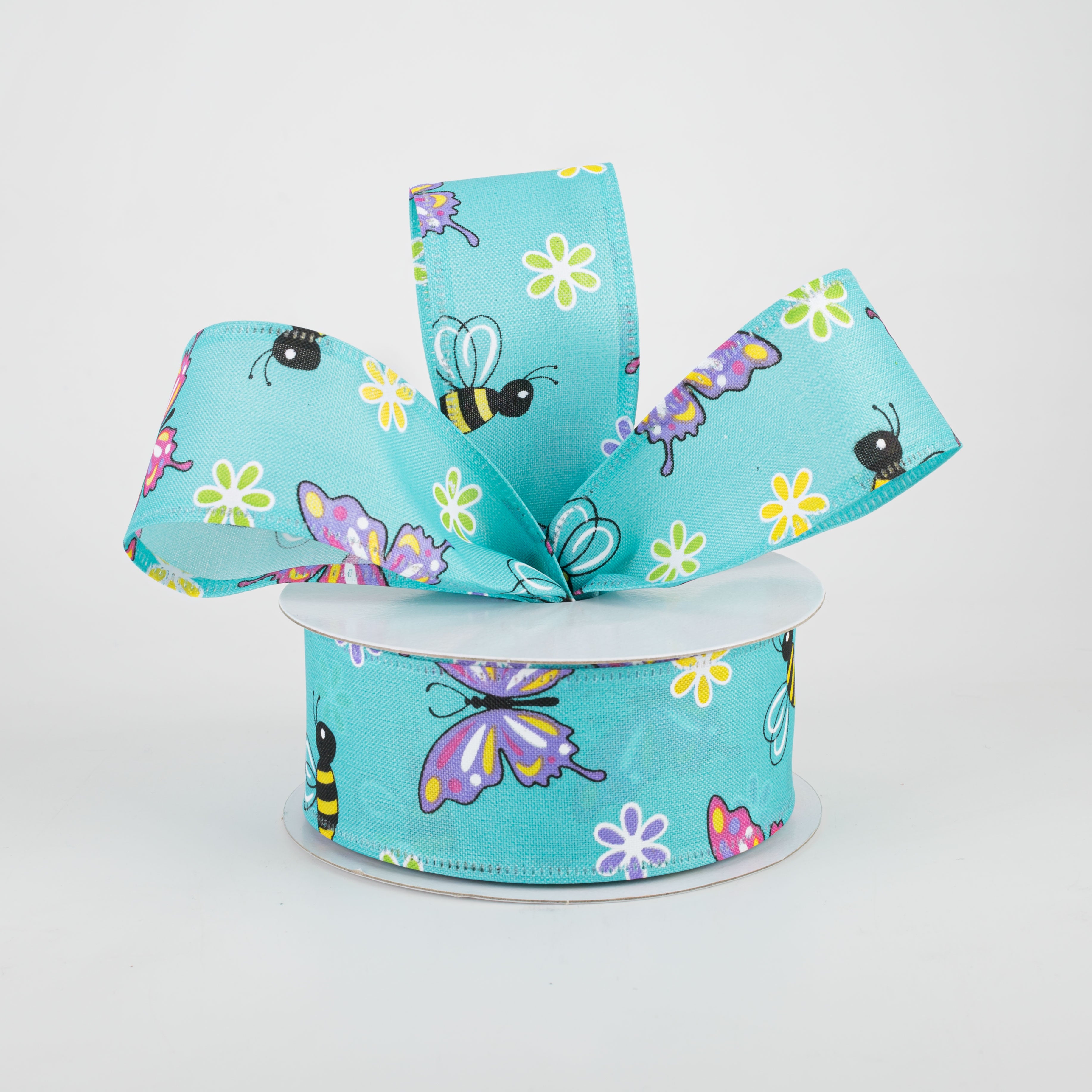 1.5 Inch Butterflies & Bees Ribbon - Teal Blue Decorative Craft Ribbon (10 Yards) for Gift Wrapping, Scrapbooking & DIY Wedding Decorations