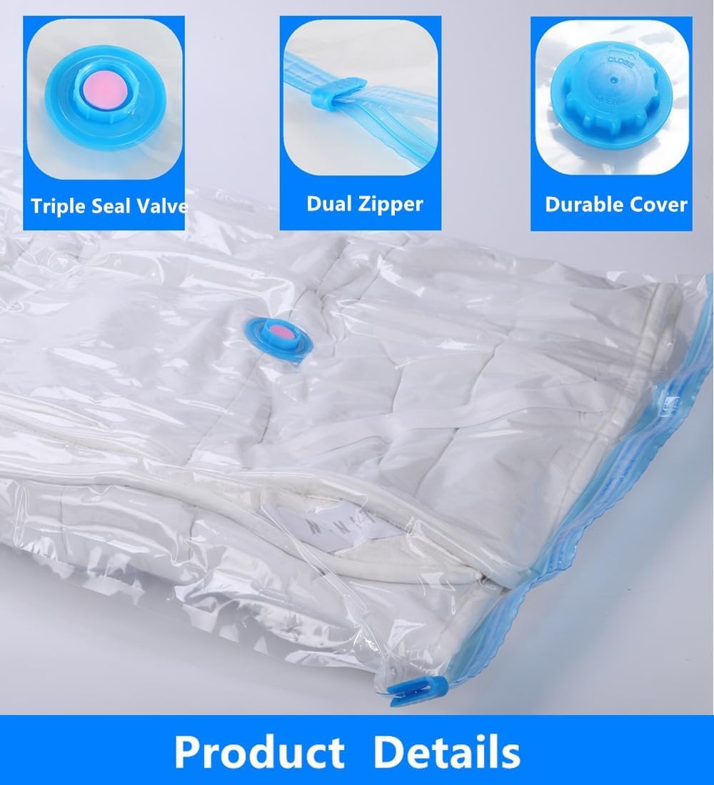 Eco-Friendly Vacuum Storage Bags for Clothes - Space Saving, Waterproof & Dustproof Travel Vacuum Seal Bags with Hand Pump - Large Capacity Storage Organizer for Seasonal Clothing, Blankets & Travel Packing (Various Sizes)