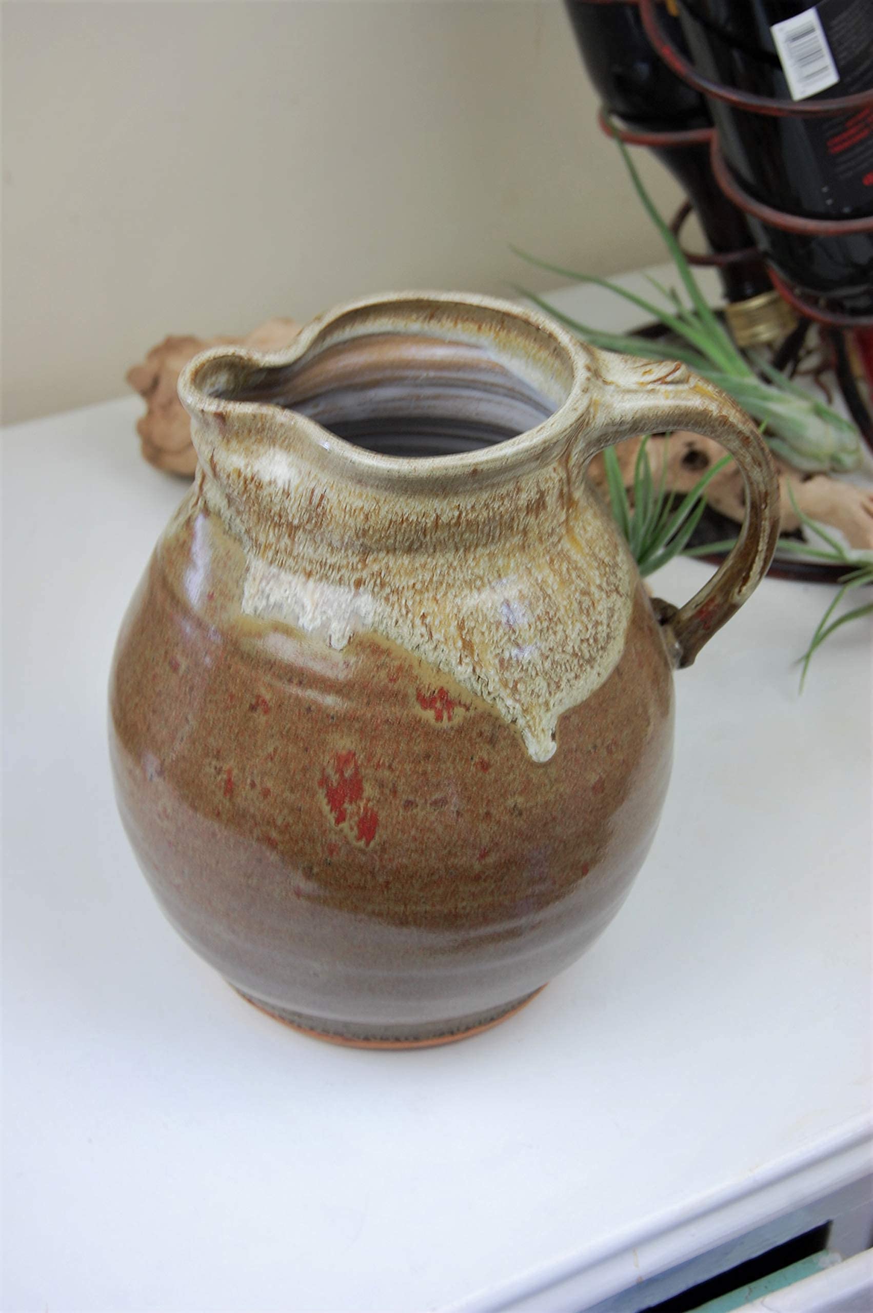 Handmade Large One Gallon Pitcher - Brownstone Hand Thrown Pottery Pitcher Crafted in North Carolina | Perfect for Iced Tea, Lemonade & Farmhouse Decor