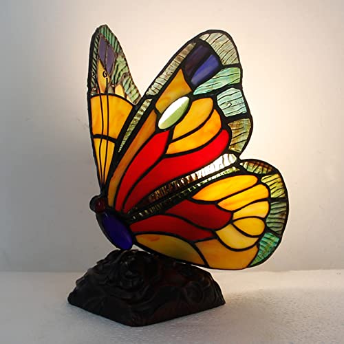 YABAA Stained Glass Butterfly Table Lamp - E27 LED Night Light with US/EU Plug for Bedroom & Bedside Decor | Romantic Ambiance Lighting for Home, Nursery, or Gift (EU Plug, H-Type Butterfly Design)