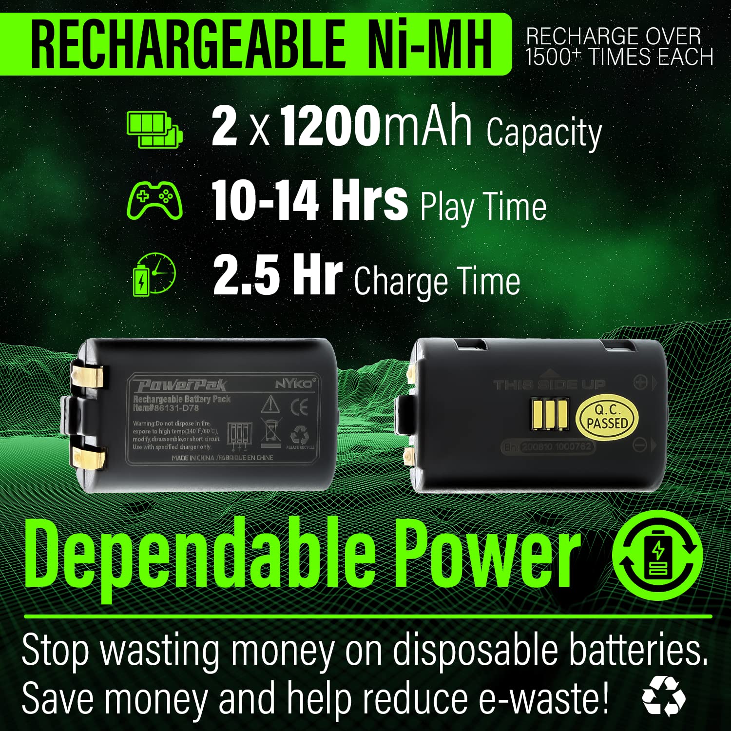 Nyko Power Kit Plus for Xbox One - Rechargeable Battery Pack with 2 Batteries & Micro-USB Charging Cable - Compatible with Xbox One Controllers (Not for Xbox Series S/X or Home Button Controllers) - Perfect for Long Gaming Sessions & Wireless Play