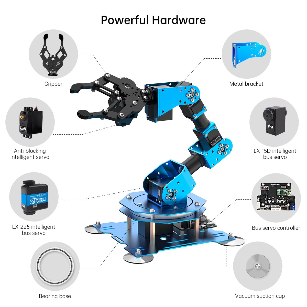 Hiwonder xArm1S 6DOF Robotic Arm Kit for Arduino Coding & STEM Education - 6-Axis Full Metal Robot Arm with Wireless Controller, PC/App/Mouse Control | Perfect for Programming Learning, DIY Projects & Classroom Robotics