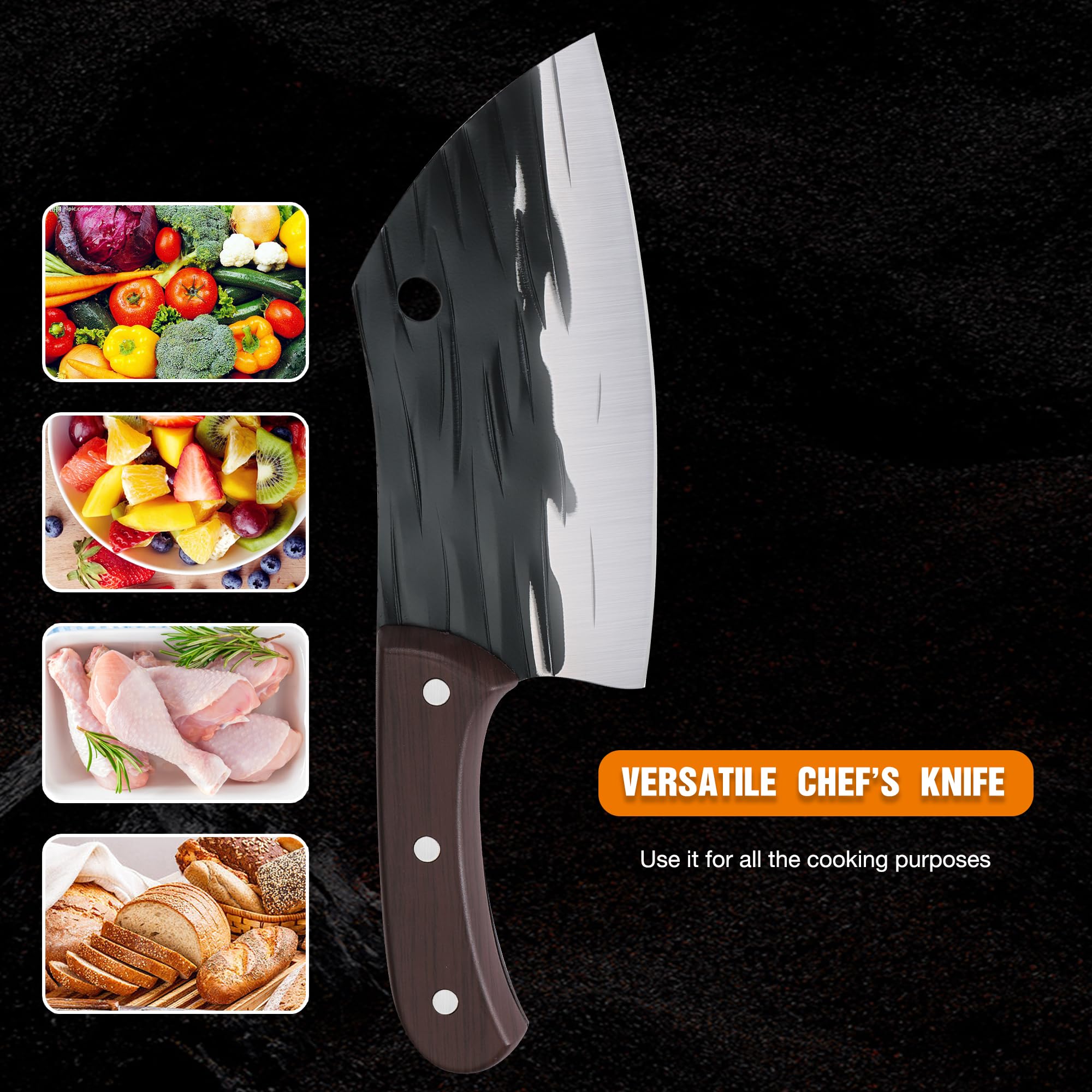 TJ POP 6-Inch Small Vegetable Cleaver Knife - Ultra Sharp Lightweight Meat Cleaver for Women - Full Tang Chopping Knife with 30Cr13 Steel Blade (2mm Thickness) - Fish Shape Series HP01002 - Perfect for Home Kitchen, Slicing Vegetables, Chopping Meat & Fish Preparation