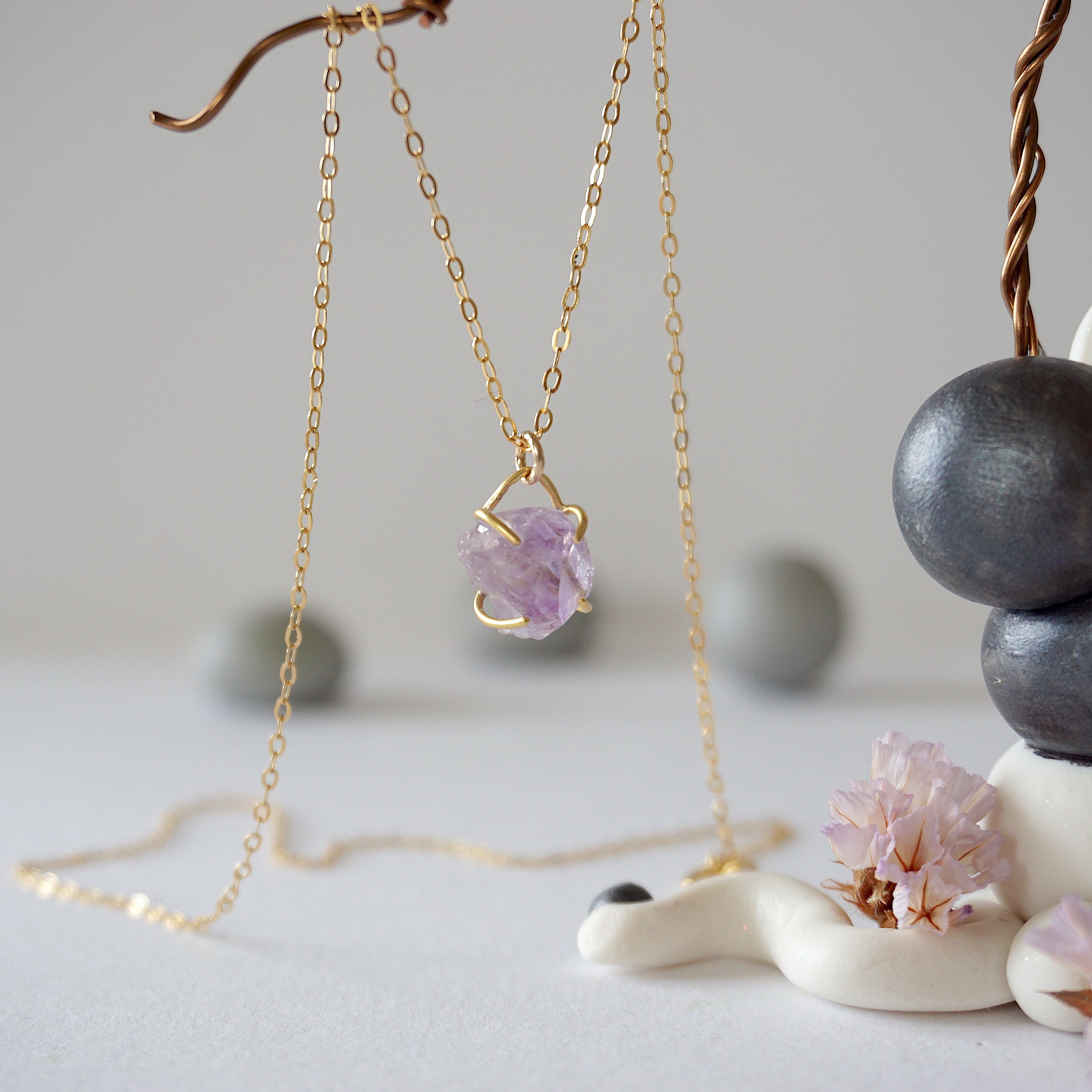14K Gold Filled Amethyst Huggie Charm Necklace for Women - Elegant Layering Jewelry for Everyday Wear & Special Occasions