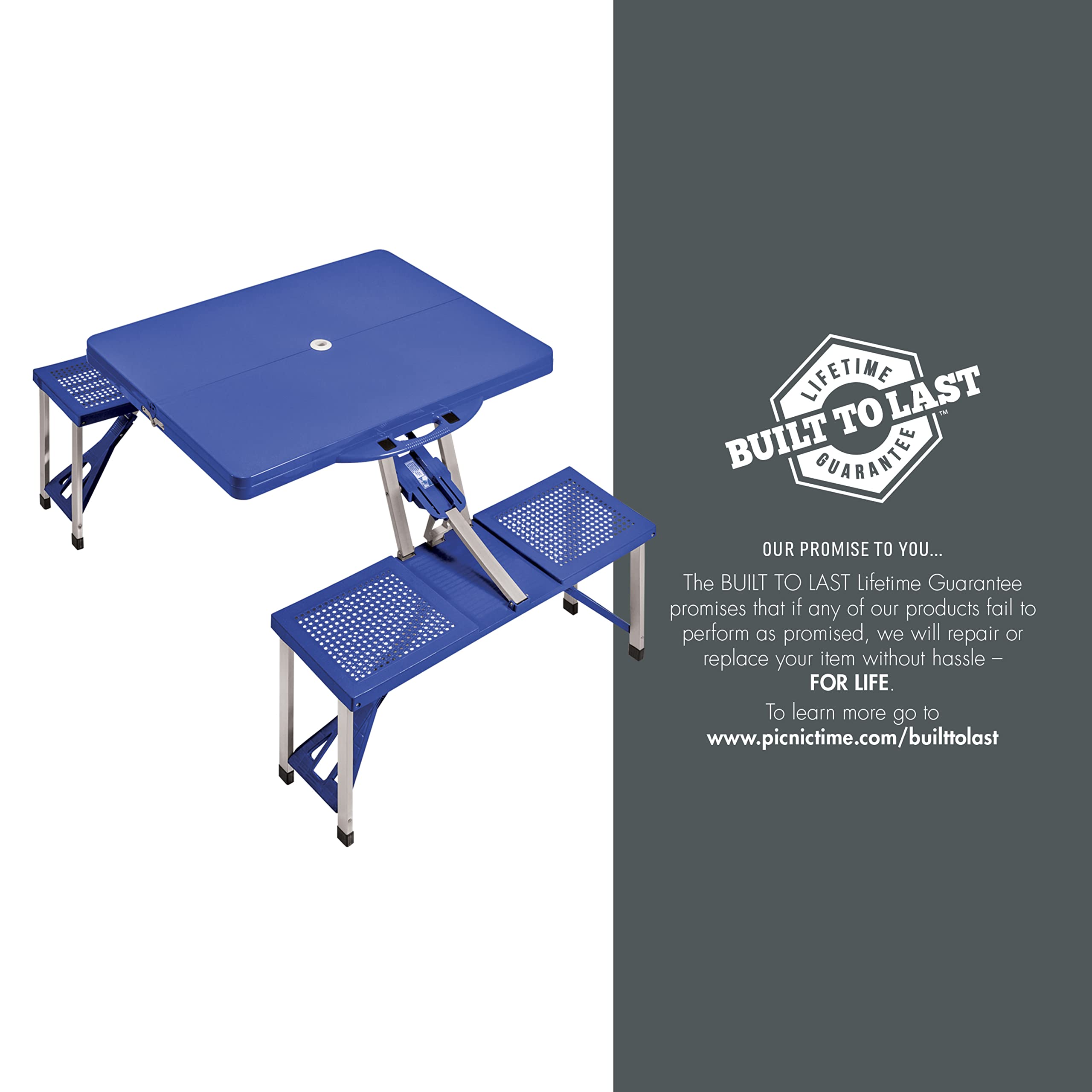 PICNIC TIME Folding Picnic Table - Portable Camping Table with Umbrella Hole for Outdoor Dining, Beach, Backyard & Tailgating