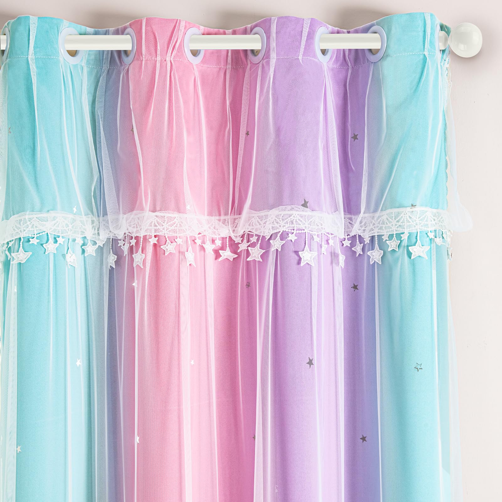 UNISTAR Blackout Curtains for Girls Bedroom, Kids Room & Nursery - Star Pattern Darkening Window Treatment for Princess Bedroom Decor (Pink, Purple, Green, 1 Panel, 34