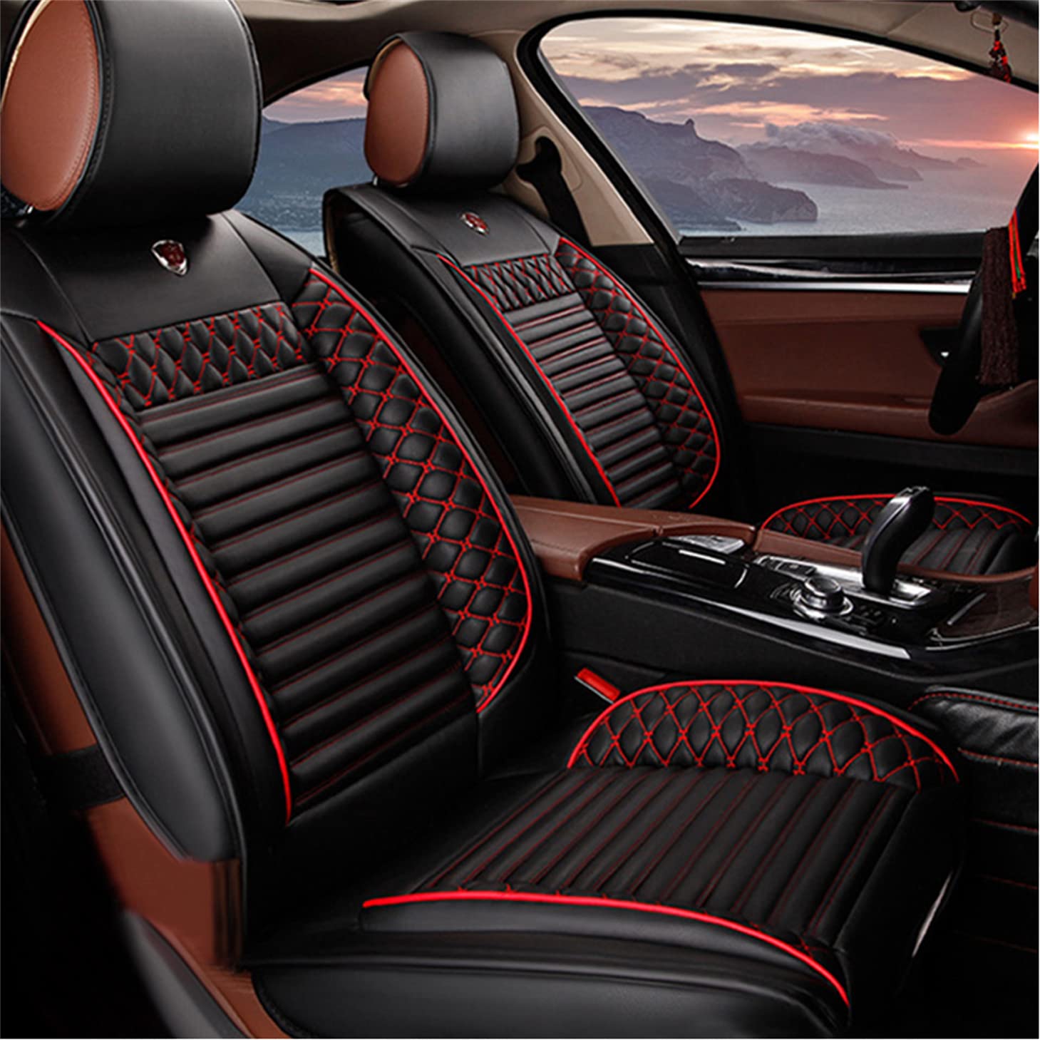 Vonzasi Waterproof Leather Car Seat Covers for Dodge Magnum 2005-2008 Models - Front Row Airbag Compatible Seat Protectors (Black & Red) - Perfect for Road Trips, Daily Commutes & Pet Protection