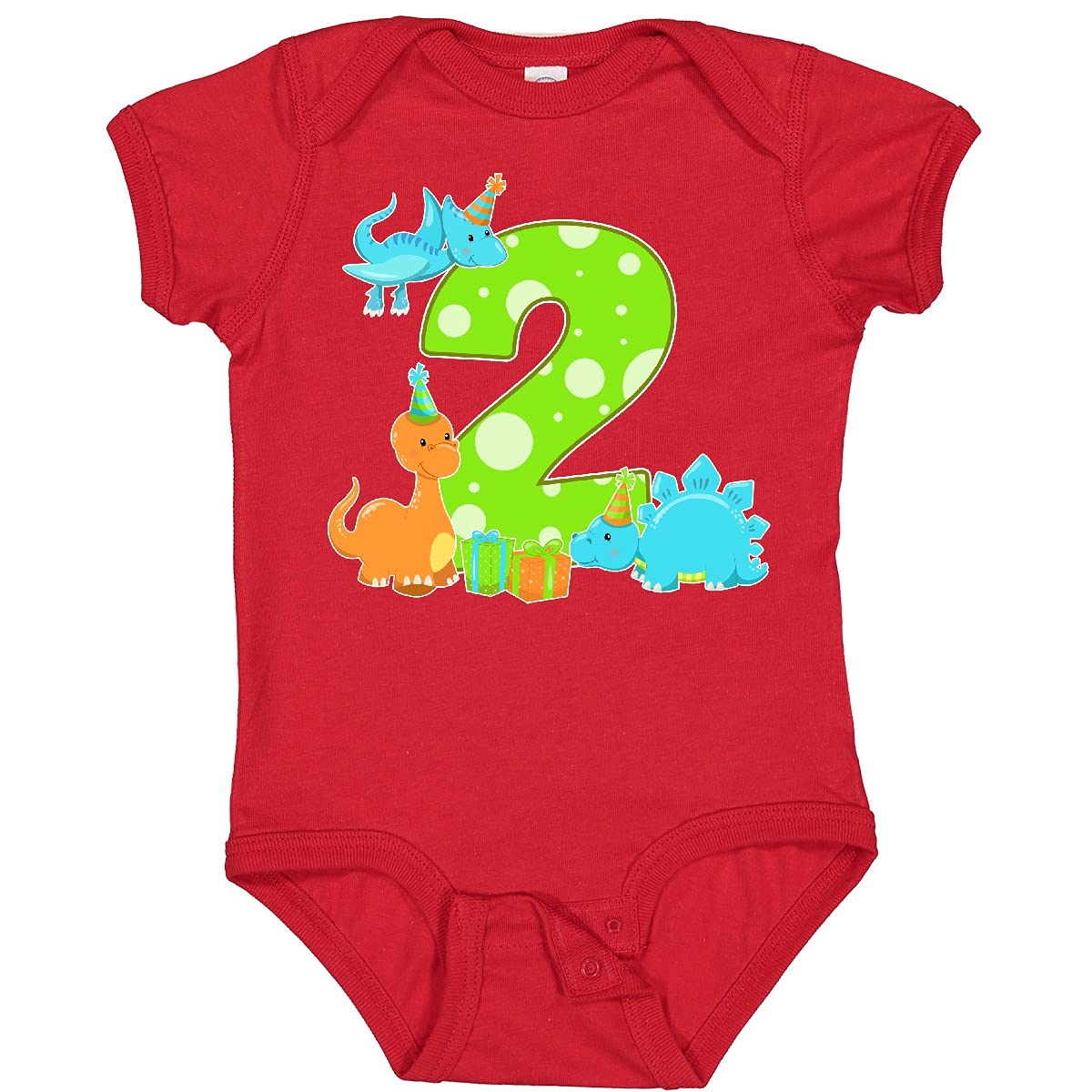Inktastic Dinosaur Party 2nd Birthday Baby Bodysuit - Cute Dino Print Onesie for Toddler Boys & Girls - Perfect for Birthday Parties, Photo Shoots & Everyday Wear