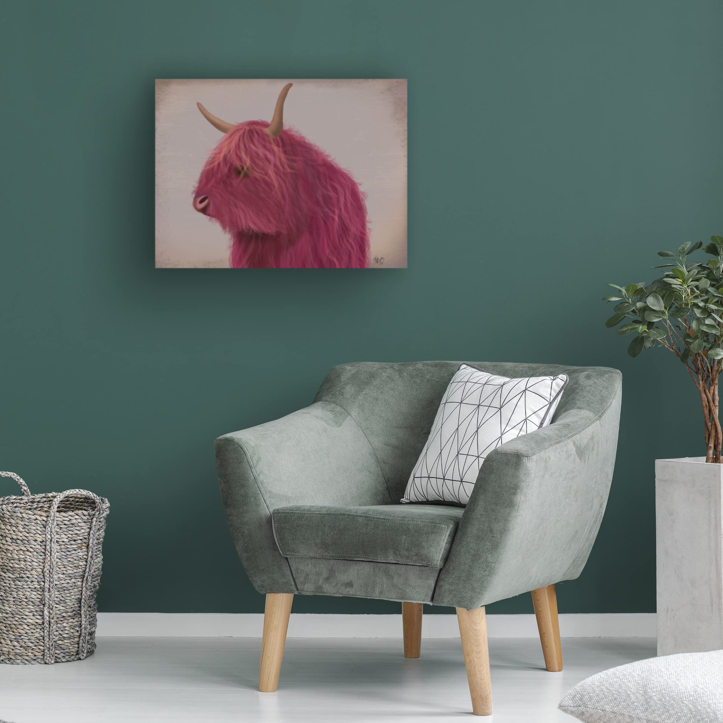 Fab Funky Highland Cow 4 Pink Portrait Canvas Wall Art - Modern Farmhouse Decor for Living Room, Bedroom & Office