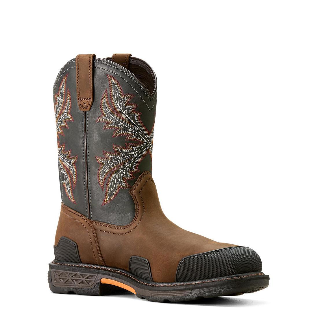OverDrive Composite Toe Wide Square Toe Work Boots for Men - Brown Safety Shoes for Construction, Warehouse & Outdoor Work - ASTM F2413-11 Certified