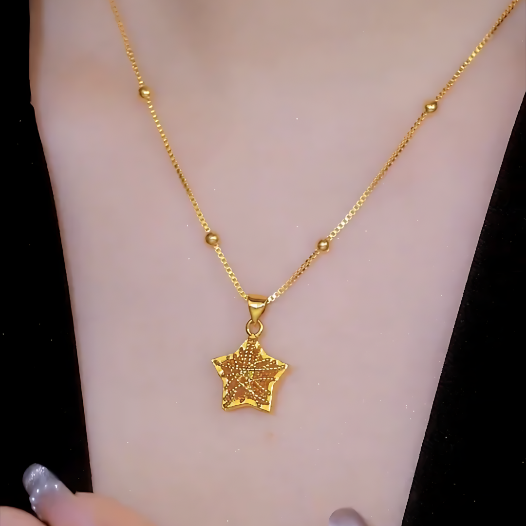 Elegant Hollow Star Pendant Gold Chain Necklace for Women - R8275 | Perfect for Everyday Wear, Gift Giving & Special Occasions