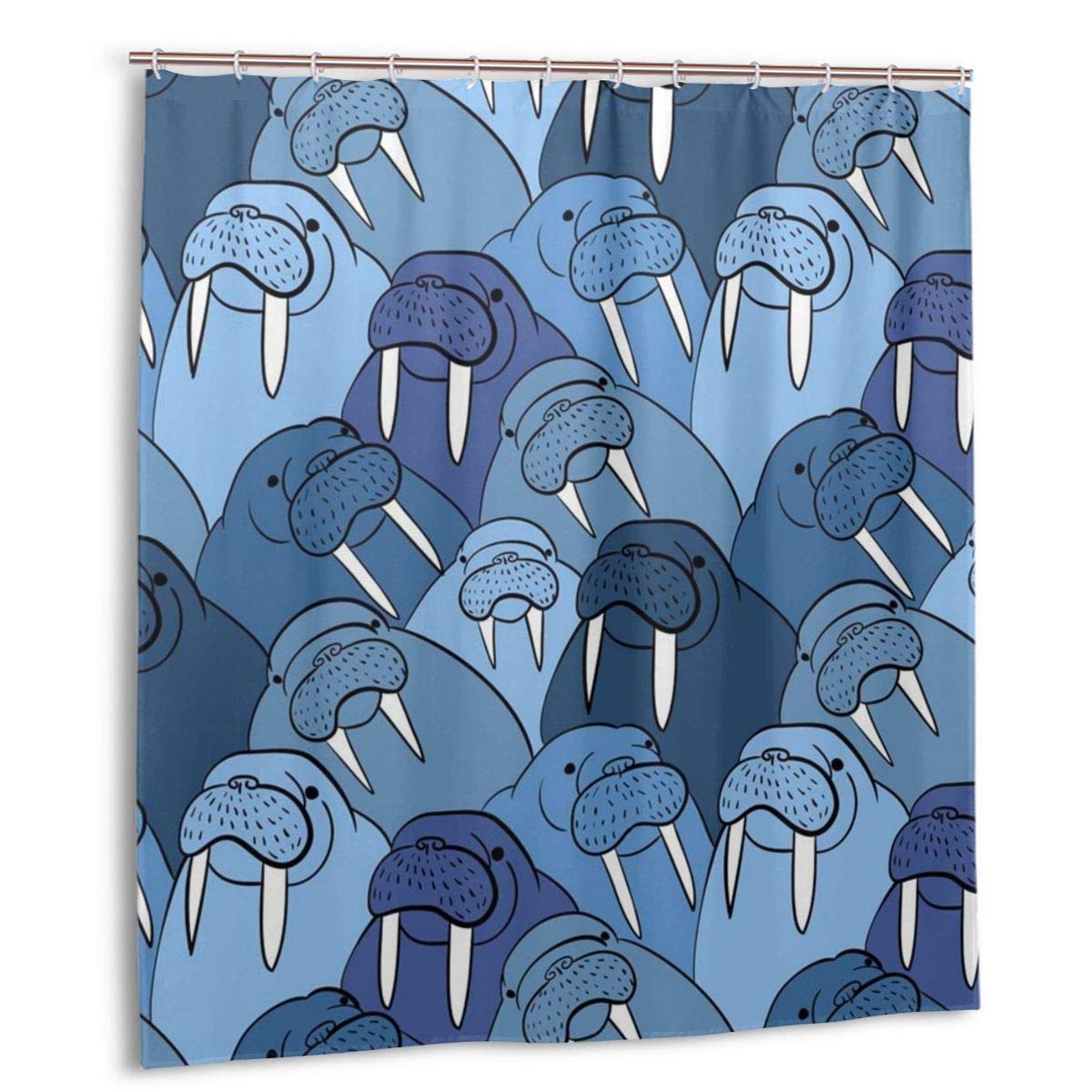 Walrus Shower Curtain Set with Hooks - Waterproof Polyester Bathroom Decor for Kids