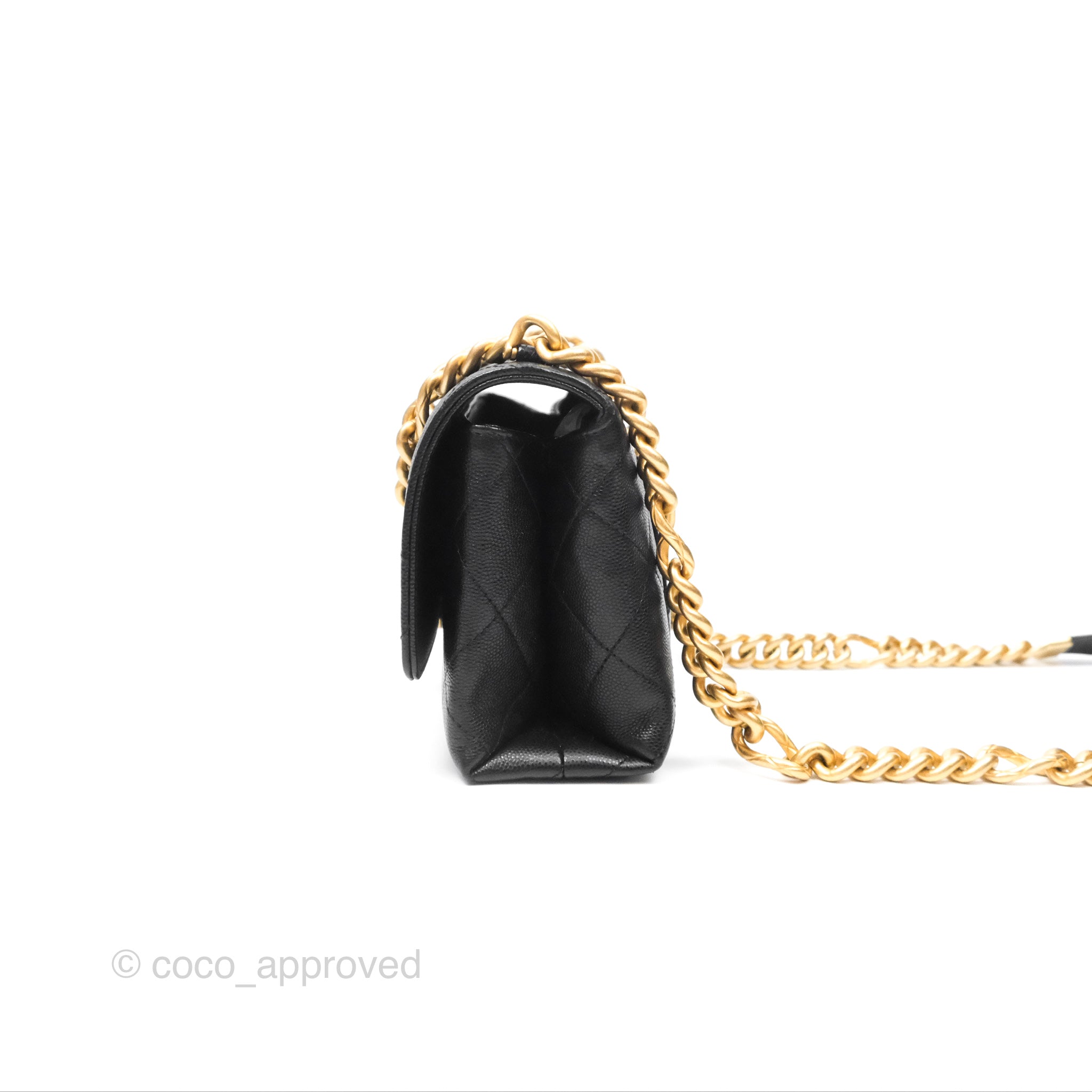 Chanel Quilted Caviar Leather Bracelet On Chain Flap Bag - Black with Aged Gold Hardware - Perfect for Evening Events, Parties & Luxury Fashion Accessories