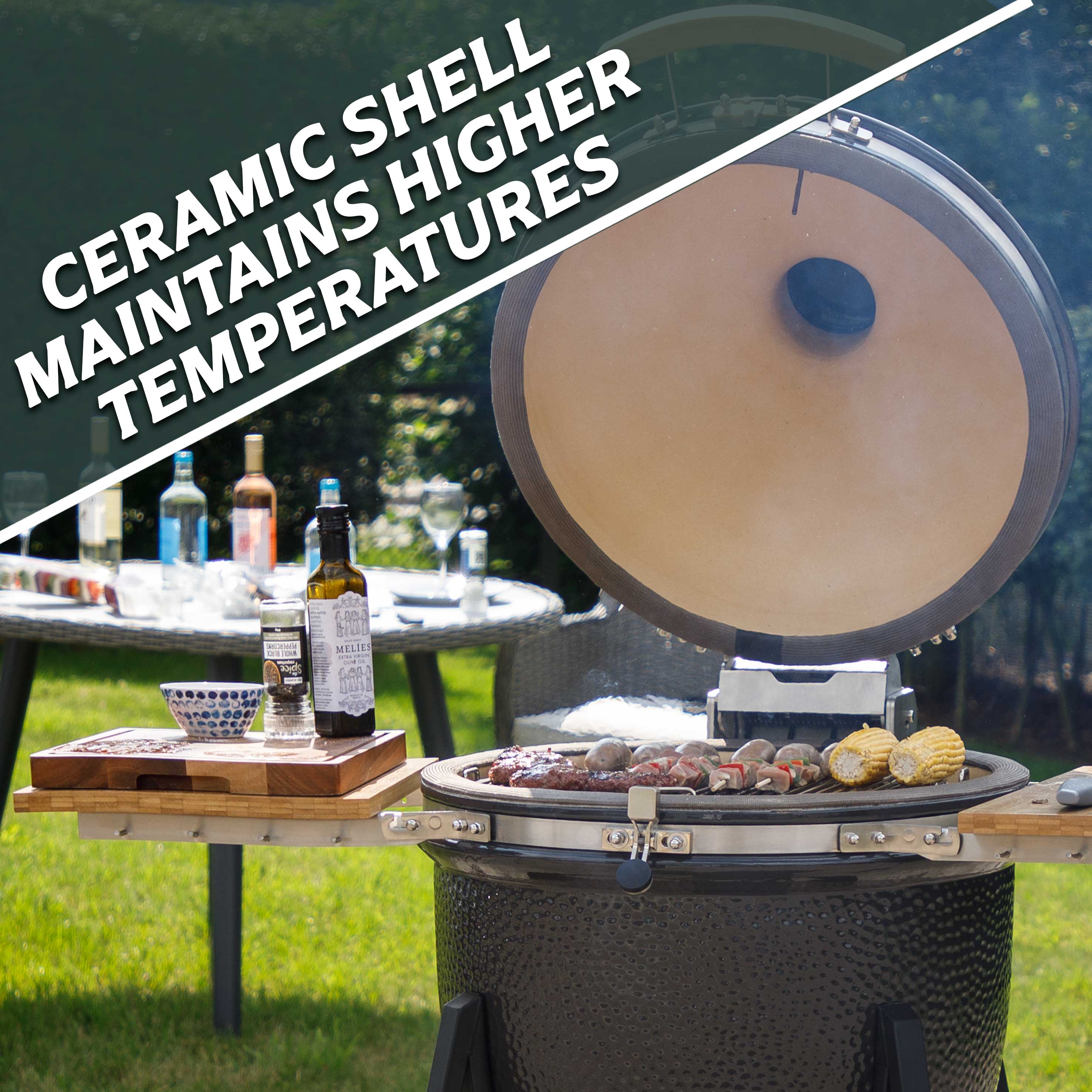 Premium Kamado Style Ceramic Charcoal Grill & Smoker - 22 Inch (56cm) Outdoor BBQ Oven with Wheels & Stand - Perfect for Backyard Grilling, Smoking, and Outdoor Cooking Parties