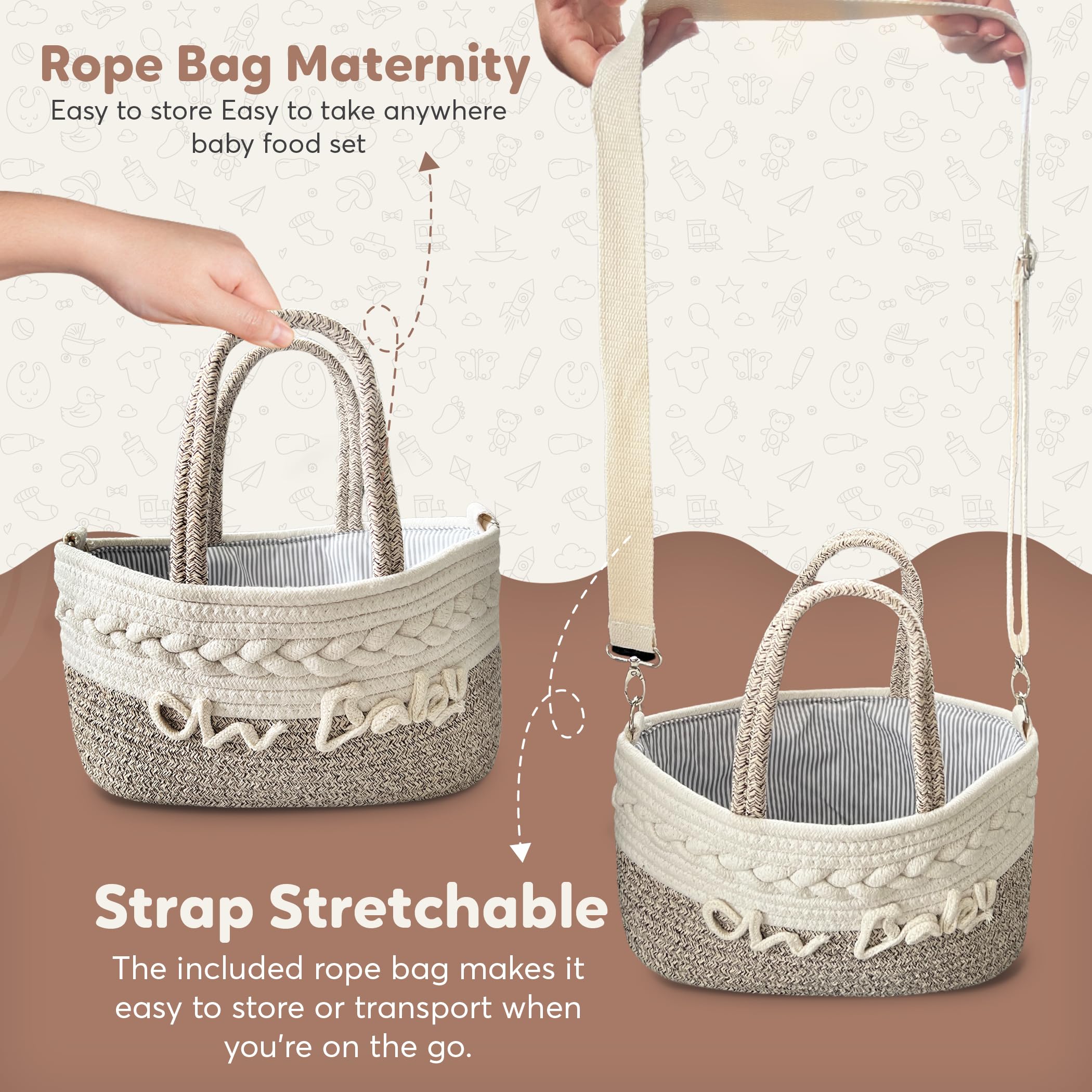 Kiddibodi® Baby Shower Gift Basket Set for Newborns - Gender Neutral Silicone Feeding Essentials with Suction Plate, Bib, Spoon, Sippy Cup & Pacifier Feeder in Natural Rope Basket - Perfect New Mom Gift for Birthdays, Showers and First Feedings