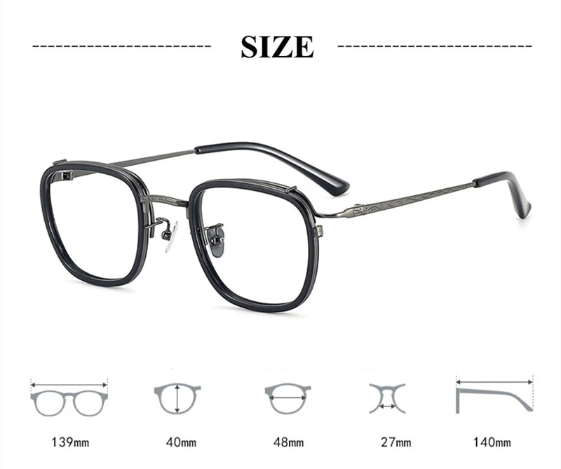 Stylish Black Unisex Square Titanium Acetate Eyeglasses Frame 6015 | Lightweight & Durable | Perfect for Work, Reading & Fashion Accessories