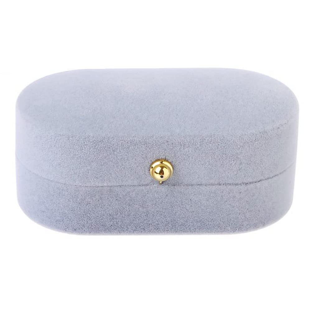 SHIZHENFU Velvet Jewelry Box - Elegant Oval Ring Holder for Wedding, Engagement & Anniversary - Vintage Ring Bearer Case with Soft Lining - Perfect Gift for Valentine's Day, Proposal & Special Occasions (Grey)