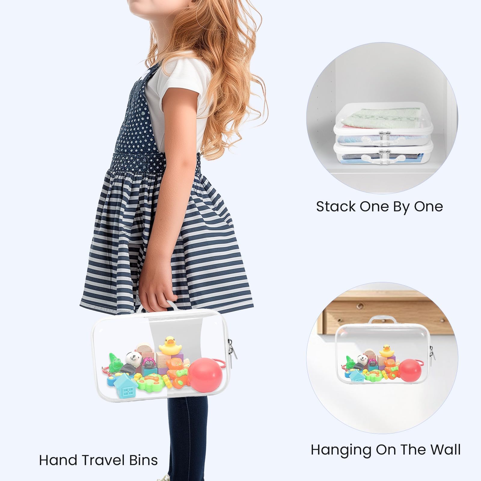 Clear Hard Shell Zipper Pouch 4-Pack - Durable Plastic Travel Organizer for Kids Toys, Building Blocks, Puzzles, Cosmetics & Stationery - Perfect for School, Travel & Home Storage