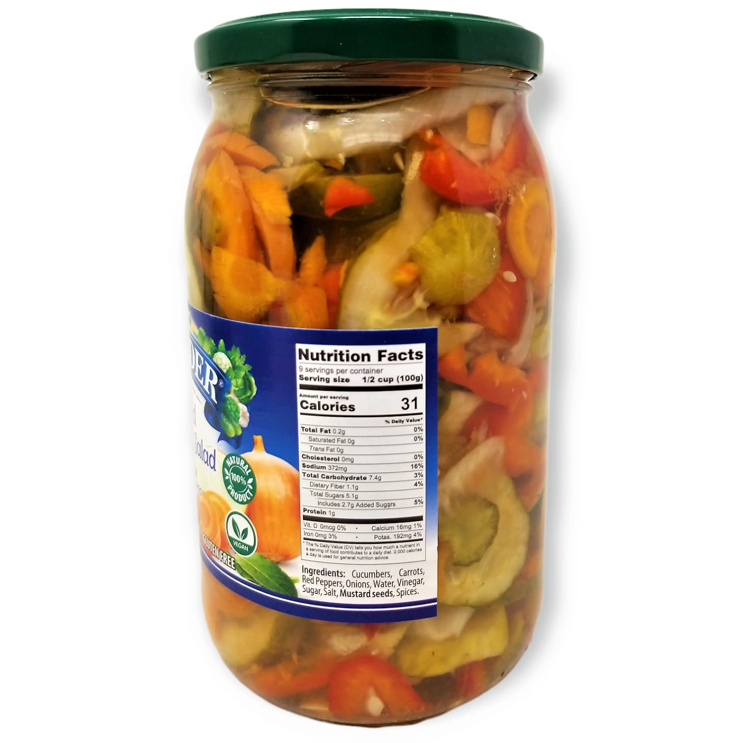 Belveder Mixed Vegetable Salad 31.74 oz (900g) - Vegan, Non-GMO, Gluten-Free, Healthy Ready-to-Eat Meal - Perfect for Picnics, Lunches & Quick Snacks