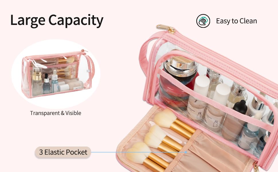 Clear Makeup Bag with Brush Compartment - Water-resistant Toiletry Organizer for Travel & Daily Use
