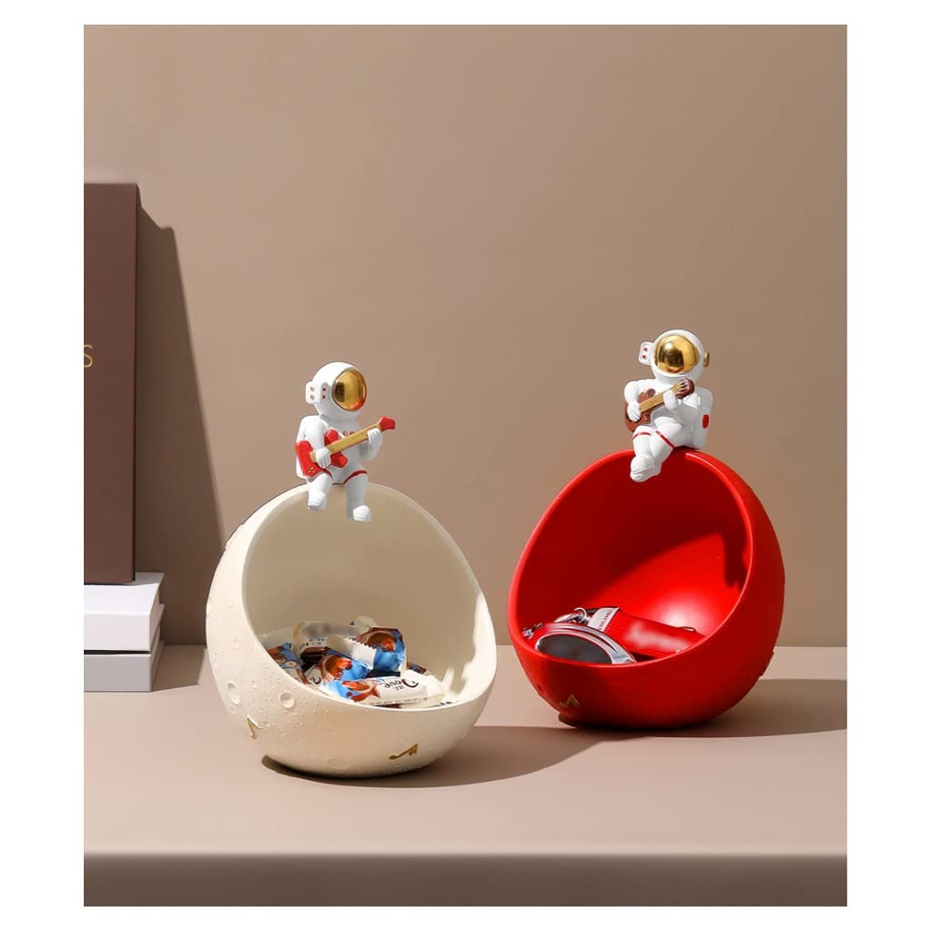 KAMWD Astronaut Figurine Key Holder & Decorative Bowl - Modern Resin Jewelry Tray for Entryway Table, Candy Storage, and Home Decor | Perfect for Organizing Small Items, Jewelry Display, and Gift Giving (Red)
