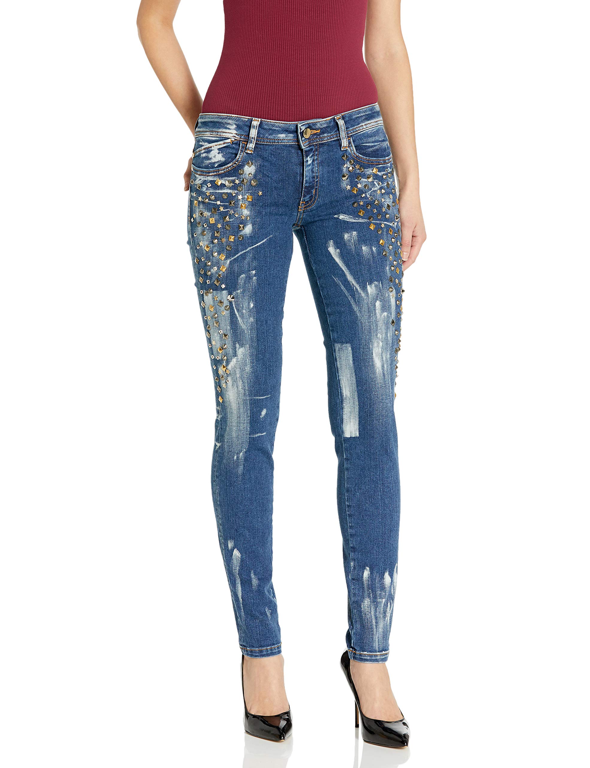 Just Cavalli Women's Studded Painted Skinny Leg Denim Jeans - High Waisted Stretch Comfort for Night Out & Casual Wear