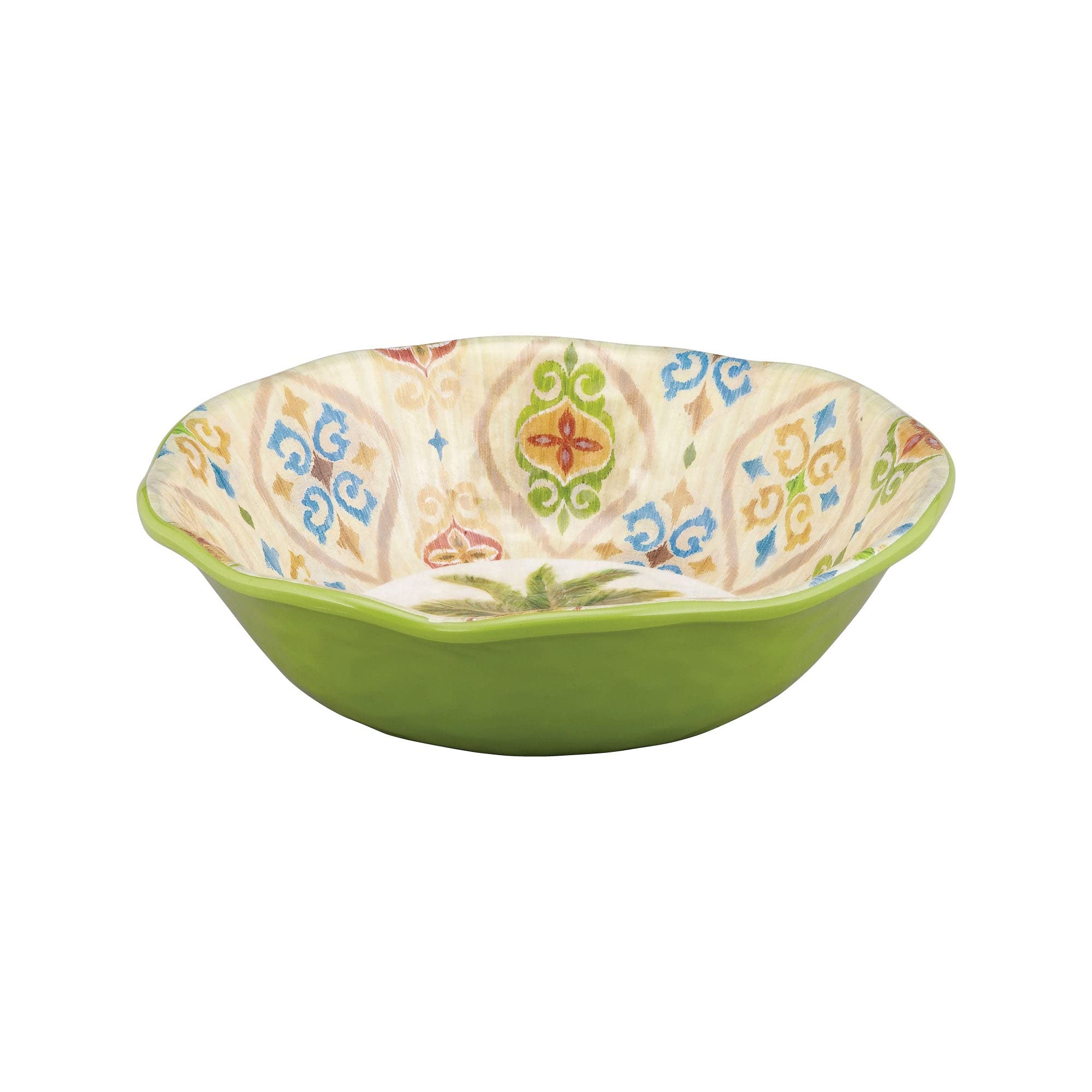 UPware 12-Piece Ikat Palm Melamine Dinnerware Set - Durable Outdoor Dishes, Plates & Bowls for 4 - Colorful BPA-Free Dish Set for Picnics, BBQs & Pool Parties