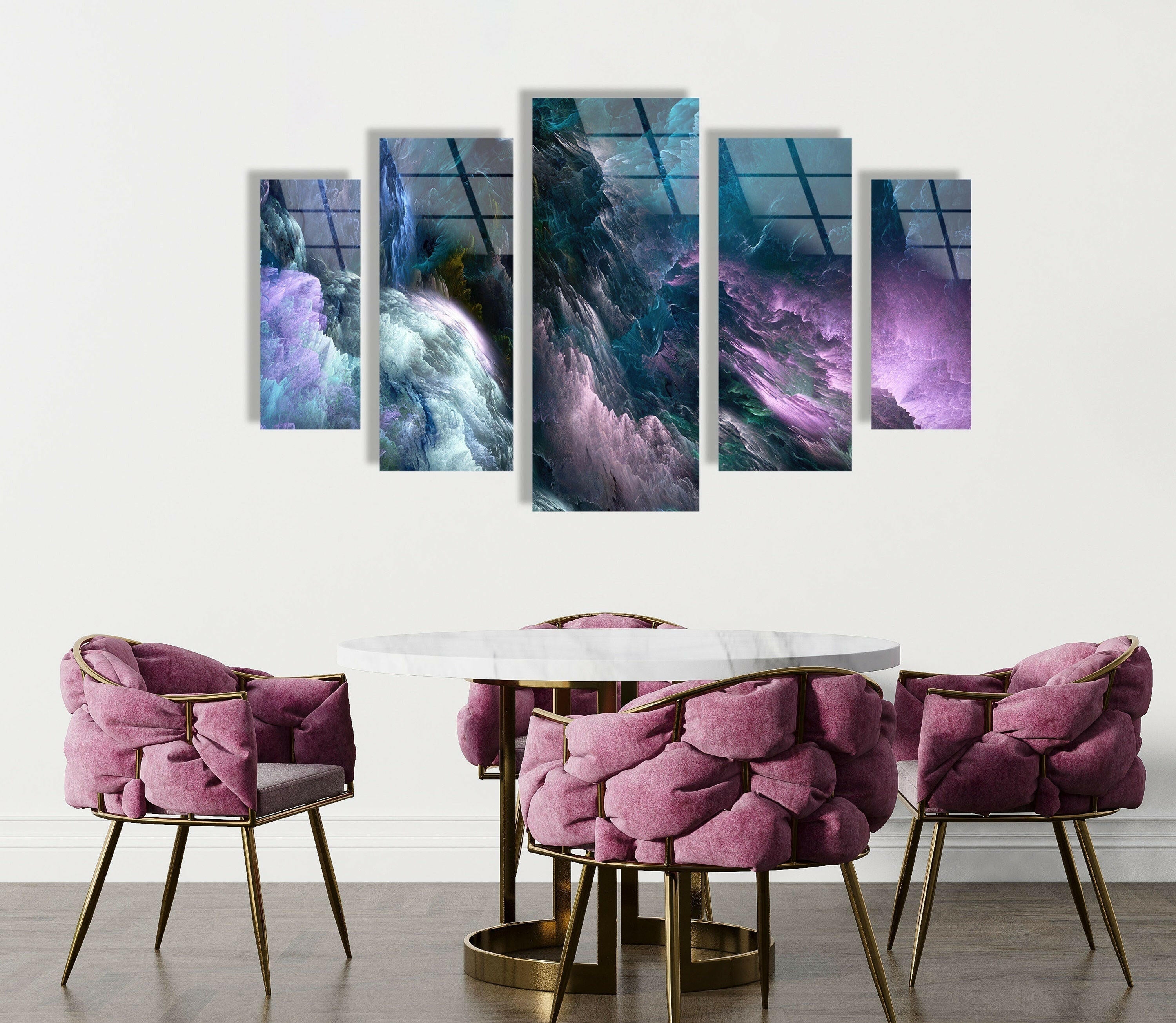 Blue Purple Clouds Abstract Glass Wall Art - Modern Handmade Glass Painting for Home & Office Decor - Perfect for Living Room, Bedroom, or Office Wall Decor