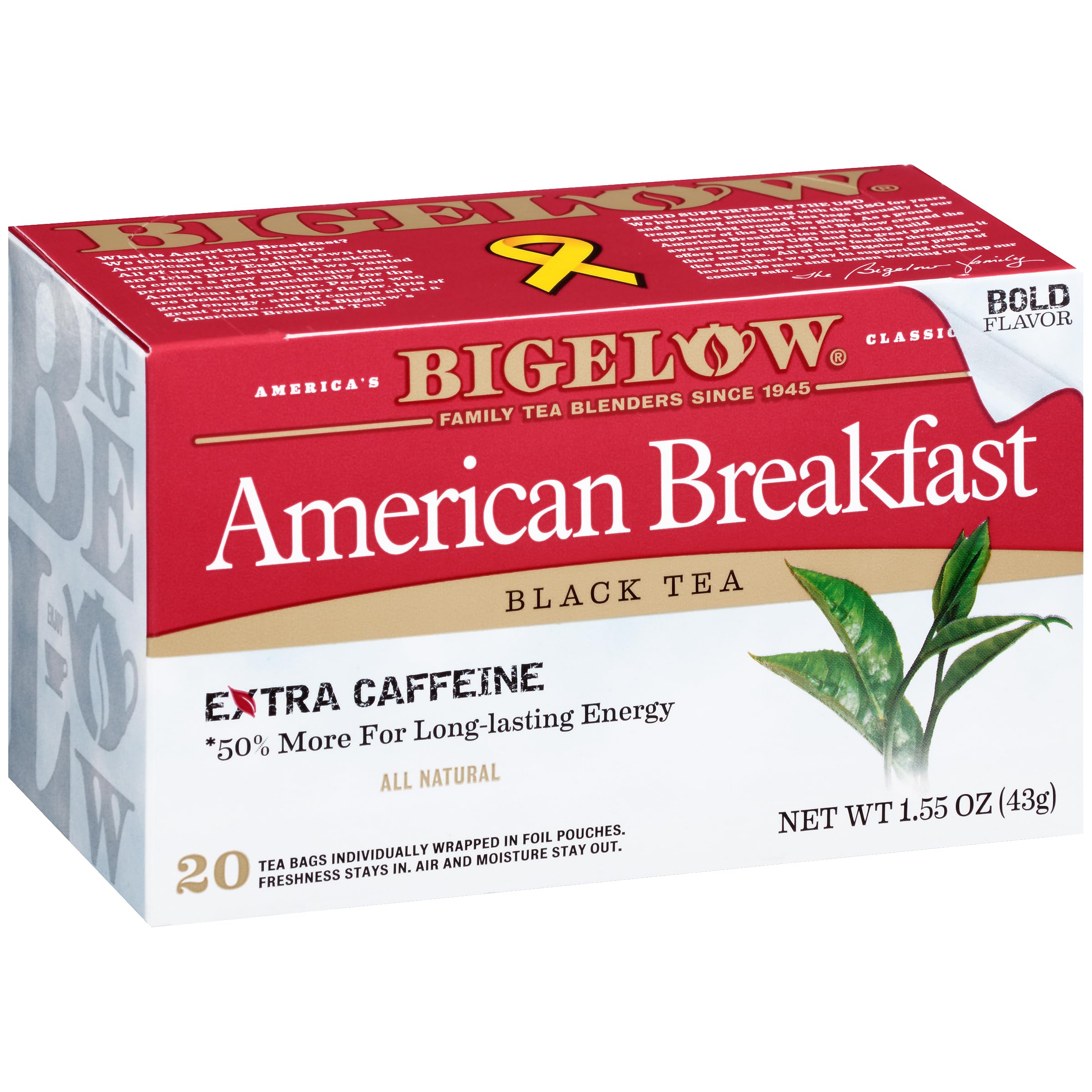Bigelow American Breakfast Black Tea Bags - Caffeinated Black Tea, 20 Count Box (Pack of 6, 120 Tea Bags Total) - Perfect for Morning Energy, Office Break or Afternoon Pick-Me-Up