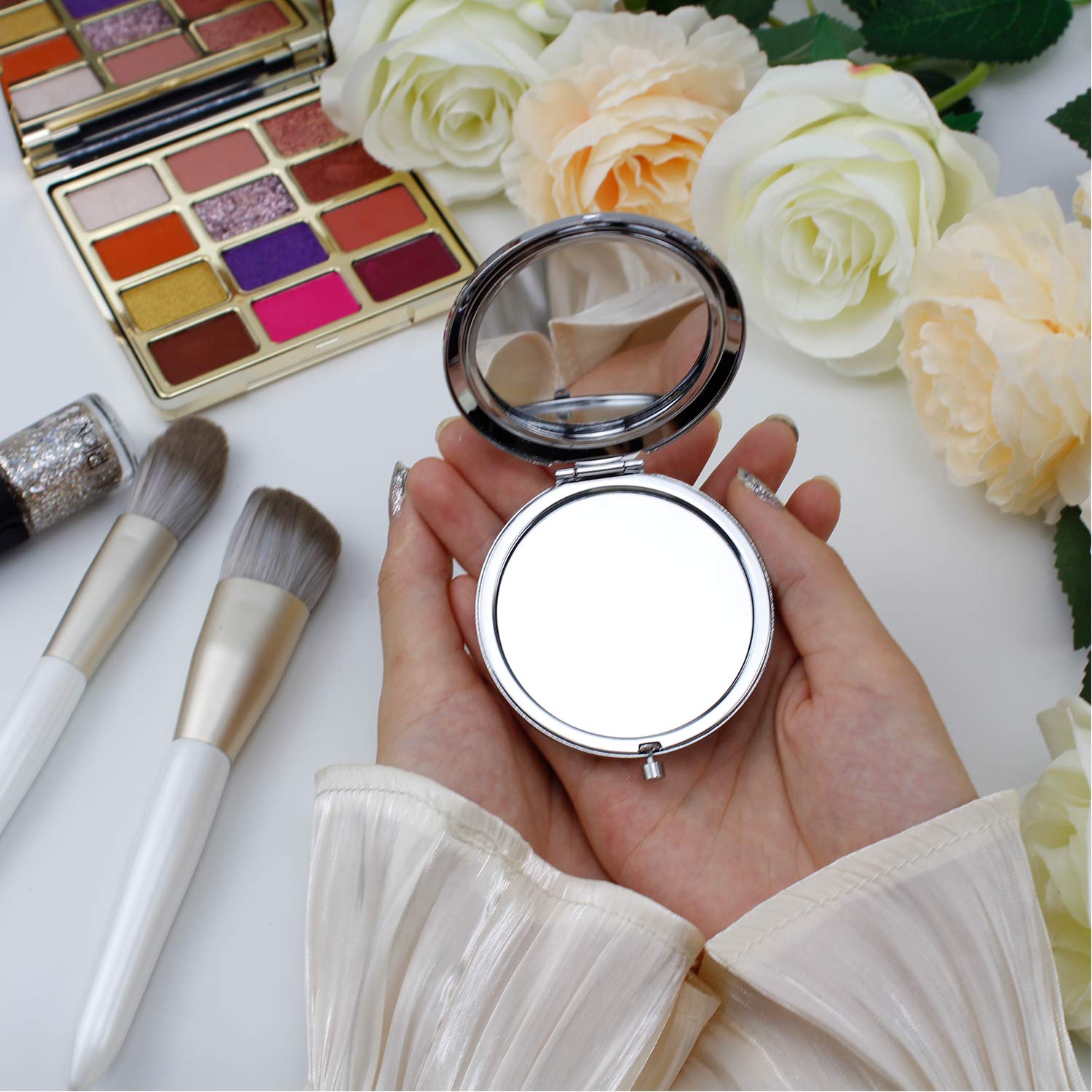 Elegant Silver Stainless Steel Compact Makeup Mirror - Perfect Graduation & Birthday Gift for Daughter with Gift Box - Ideal for Travel, Home Vanity & Handbag Essentials
