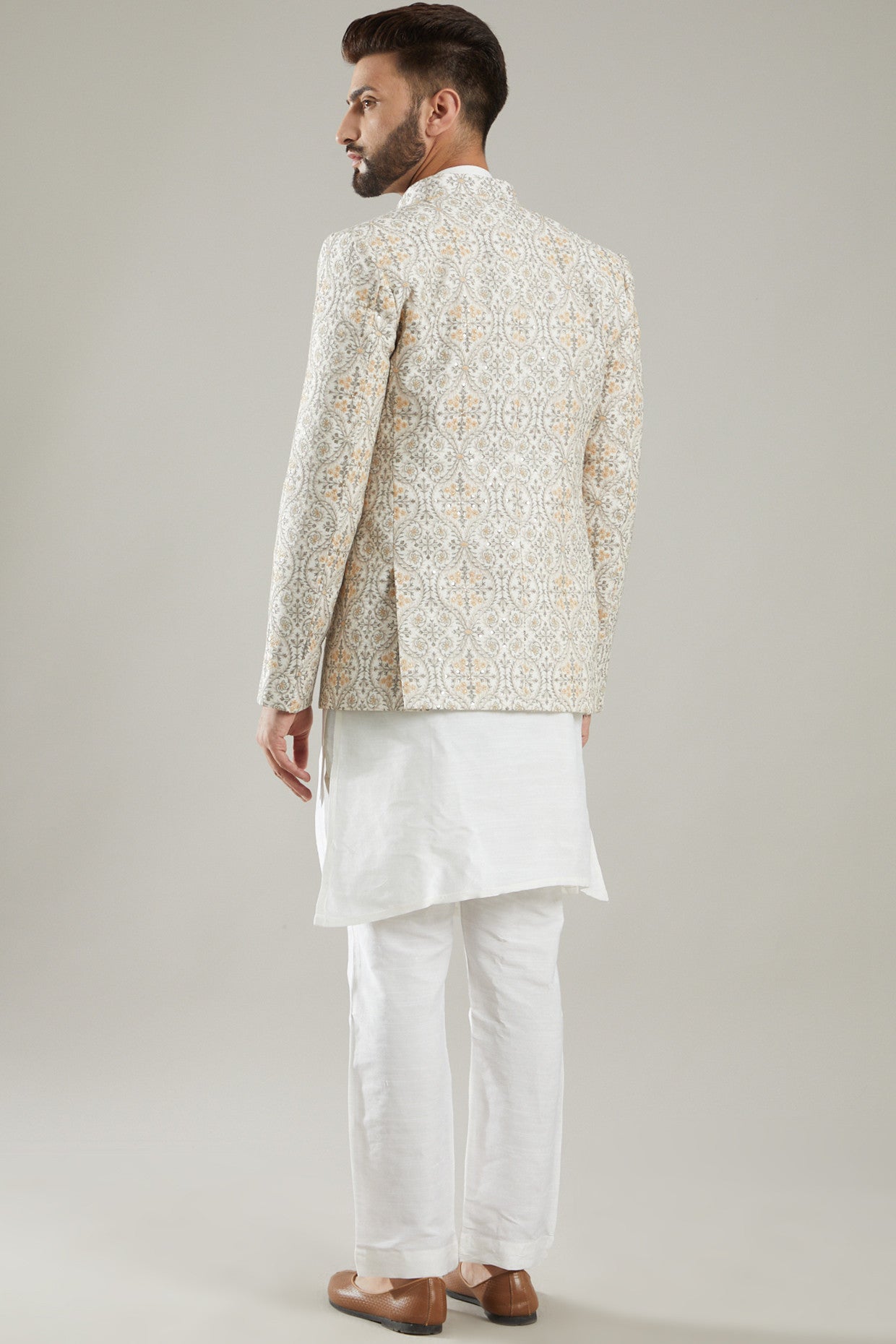 Elegant Nude Chanderi Jacket for Women - Lightweight & Breathable Summer Cover-Up - Perfect for Beach, Weddings, and Casual Outings