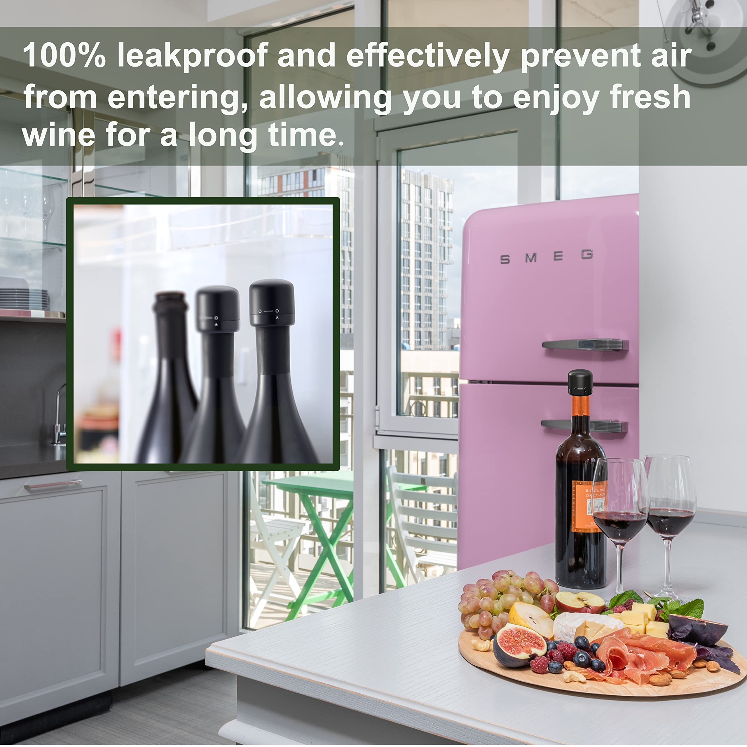 2 Pack Vacuum Wine Stoppers with Pump - Leak-Proof Wine Bottle Sealer for Red Wine, Champagne & Cava - Preserves Freshness with Real Vacuum Seal - Compact for Easy Storage - Perfect for Parties, Gifts & Home Bars