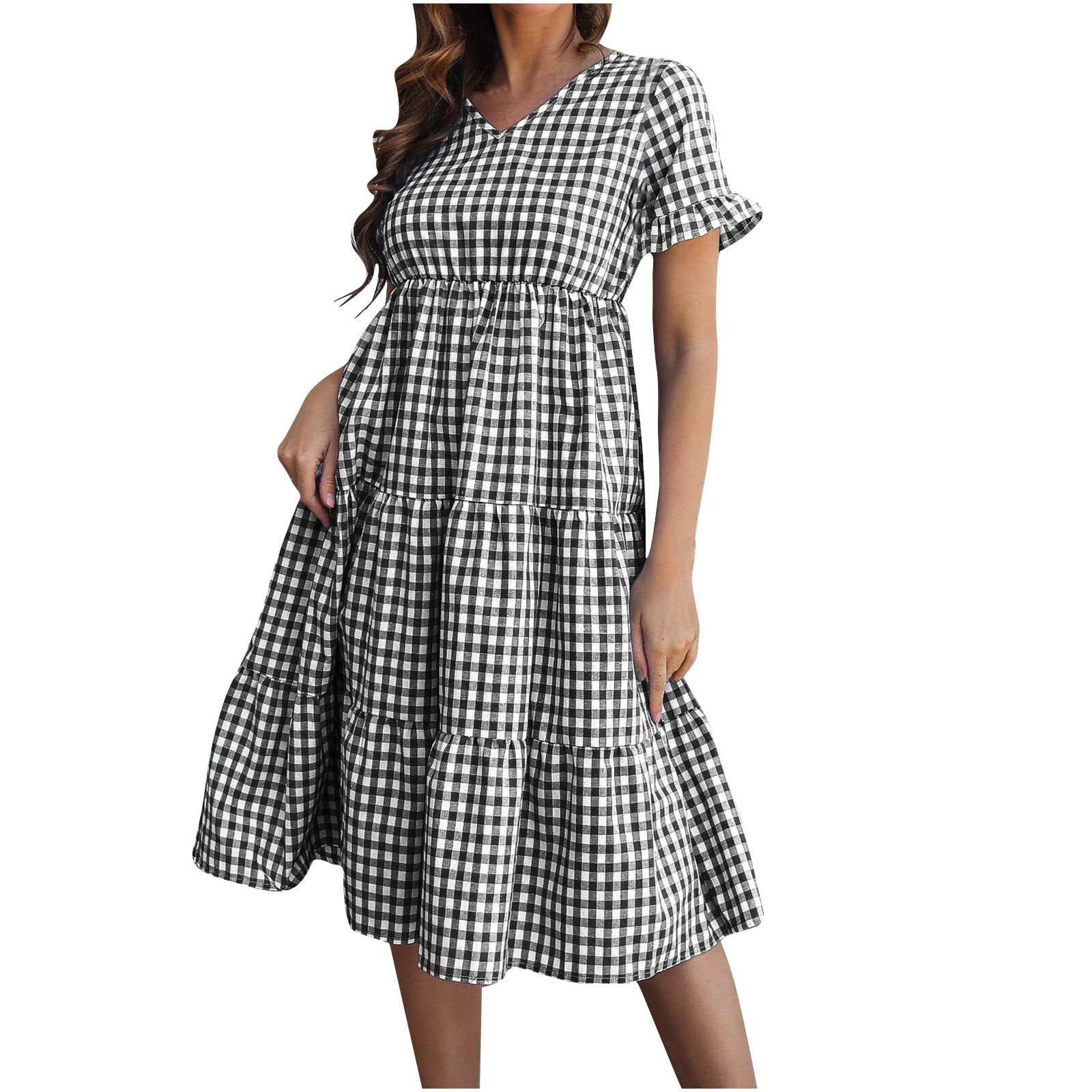 2022 Women's Summer Dresses - Sexy Casual Short Sleeve Pleated Maxi Dress with Pockets, Floral Print Long Dress for Beach, Vacation & Outdoor Parties