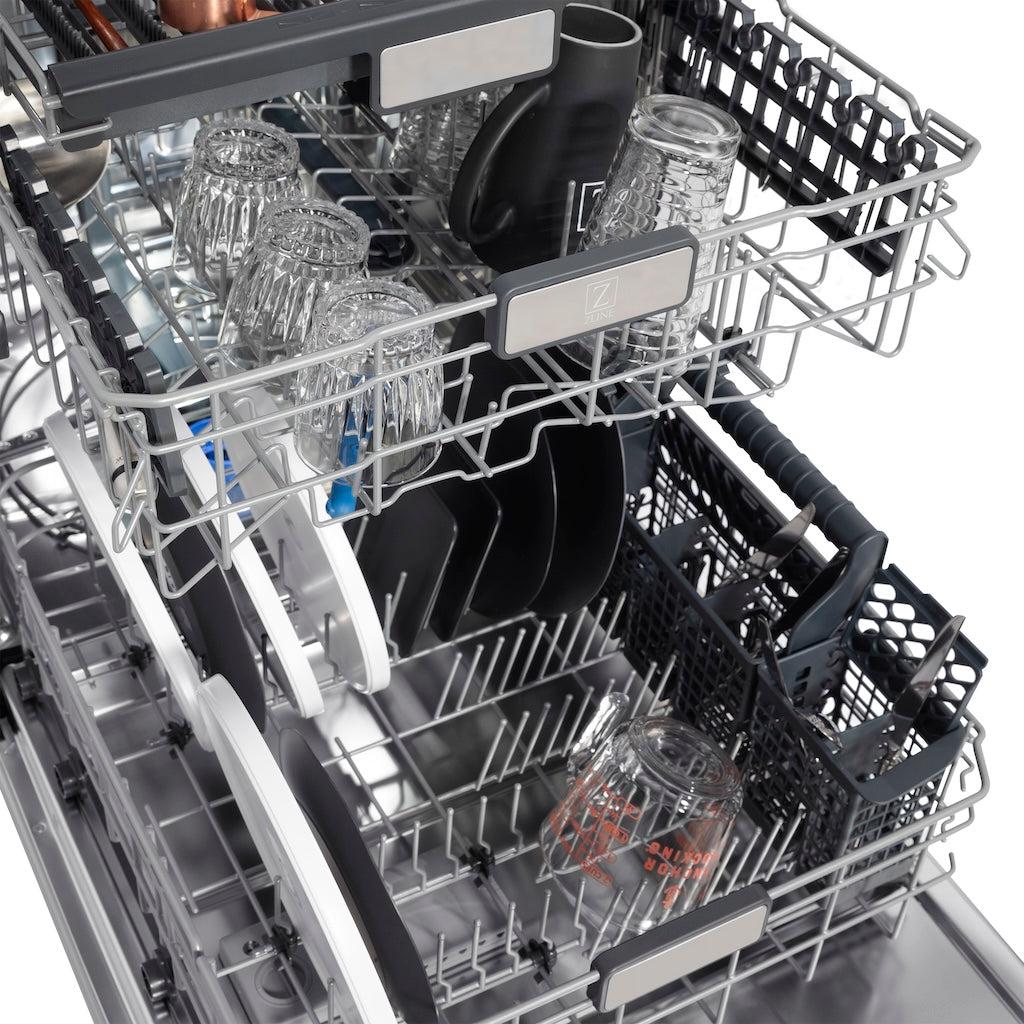 ZLINE Autograph Edition 24-inch Black Matte Dishwasher with Polished Gold Handle - Ultra Quiet 45dBa, 3rd Rack & Top Touch Controls - Perfect for Modern Kitchens, Open Concept Homes & Luxury Apartments