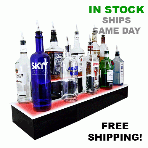 BarConic® 2-Tier LED Liquor Bottle Display Shelf - Black Corner Bar Cabinet for Home & Commercial Use - Perfect for Bars, Restaurants, and Retail Stores