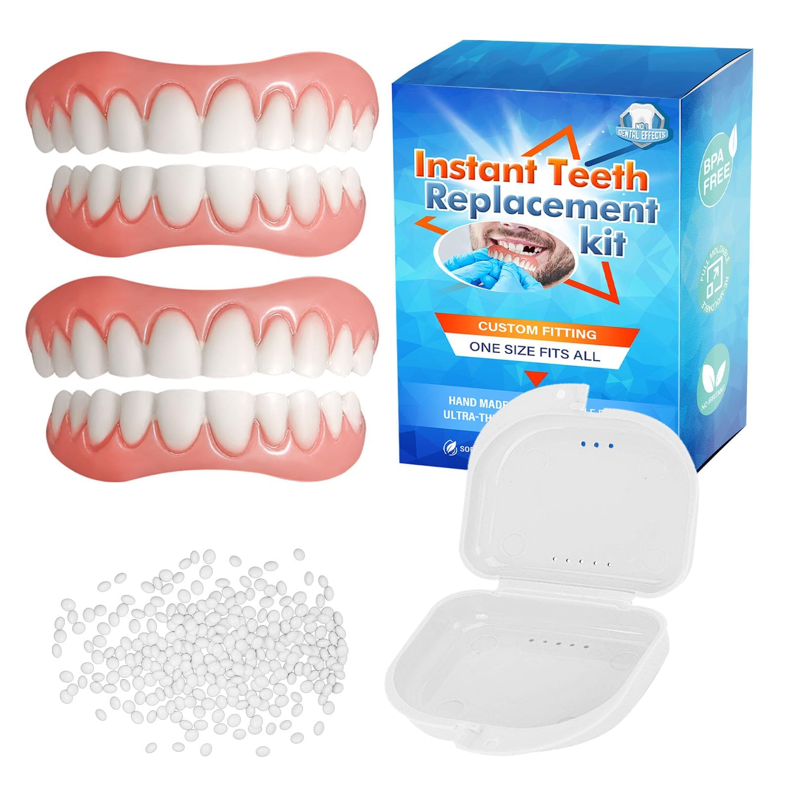 Temporary Veneers Fake Teeth - Perfect Solution for Missing, Broken & Yellow Teeth - 2 Sizes - Ideal for Halloween, Cosplay & Dental Emergencies