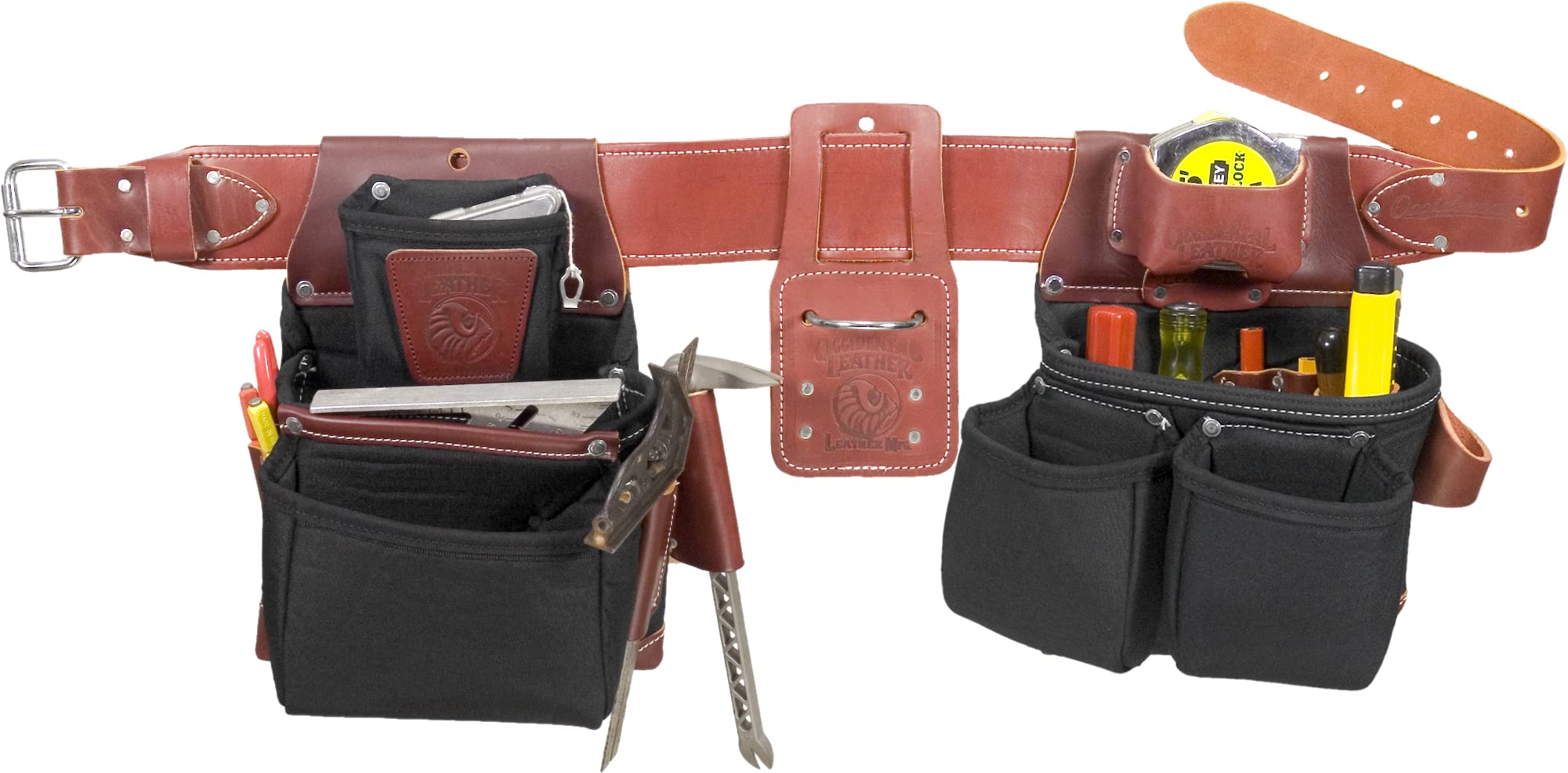 Occidental Leather B8080DB XXL OxyLights™ Framer Tool Belt Set with Double Outer Bags - Black for Construction & Carpentry Work