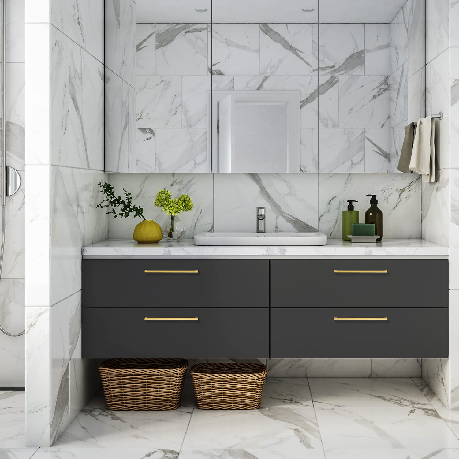 Ravinte 10 Pack 11-1/3 Inch Square Cabinet Pulls - Brushed Brass Kitchen Cabinet Handles & Gold Drawer Pulls Hardware (Includes Screwdriver) - Perfect for Modern Kitchen & Bathroom Cabinets, Dressers, and Furniture Upgrades