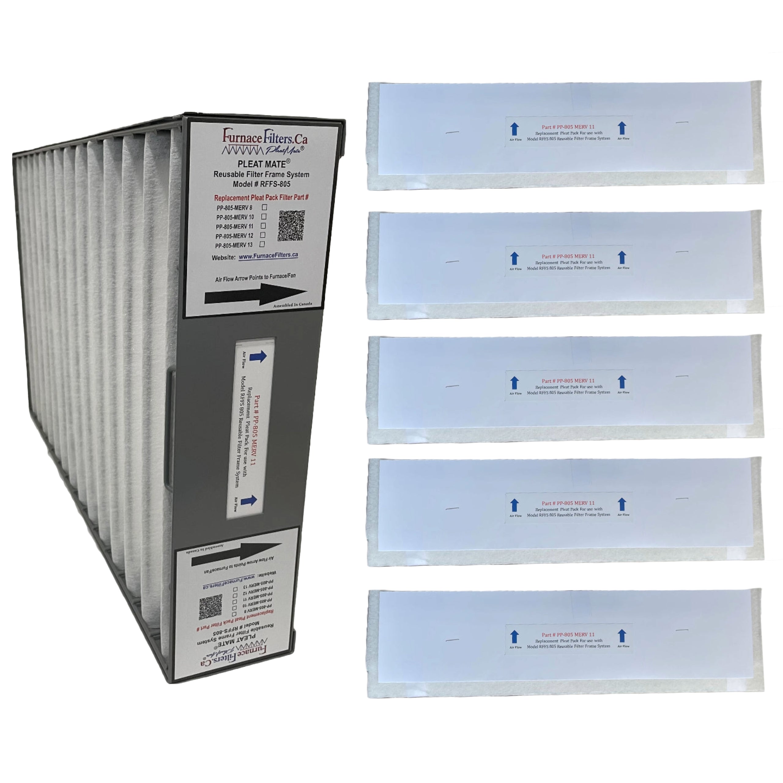 Electro Air MFH 1625 4H Reusable Filter Frame System Kit with Lifetime Frame (Model RFFS 805) & 6 MERV 11 Replacement Filters (Part PP 805) - Ideal for HVAC Systems, Air Purifiers, and Home Air Quality Improvement