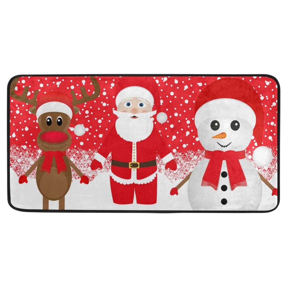 Christmas Kitchen Rug Non-Slip 39x20 Inch - Holiday Reindeer Snowman Santa Claus Design, Absorbent Kitchen Sink Floor Mat for Bathroom Decor - Perfect for Festive Home, Cabin & Farmhouse Style (Use in Kitchen, Entryway, Laundry Room)
