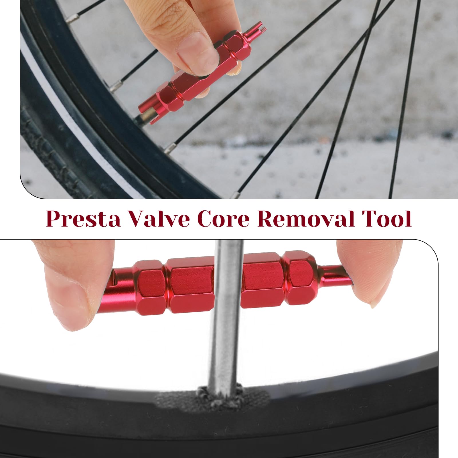 2Pcs Valve Stem Removal Tool Set - Presta & Schrader Valve Core Remover - No Scratch Tire Valve Stem Puller - Stainless Steel Bike & Car Tire Repair Tool (Red) - Perfect for Bicycle, Motorcycle and Auto Tire Maintenance