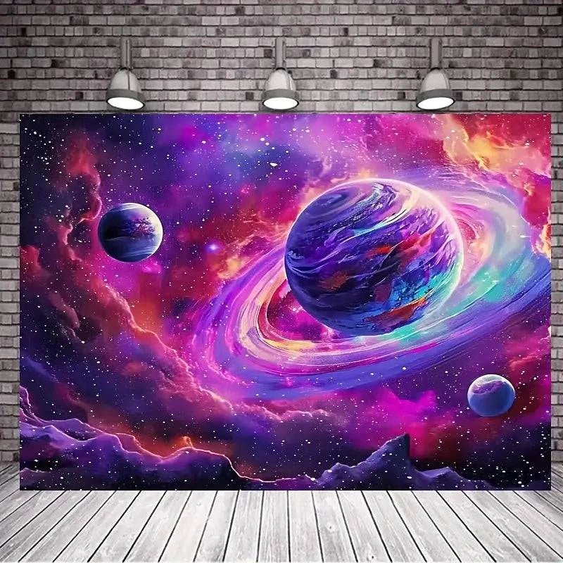 Galaxy Velvet UV Glow Tapestry Wall Art - Blacklight Poster for Room Decor, Bedroom, Living Room, Dorm & Party Lighting