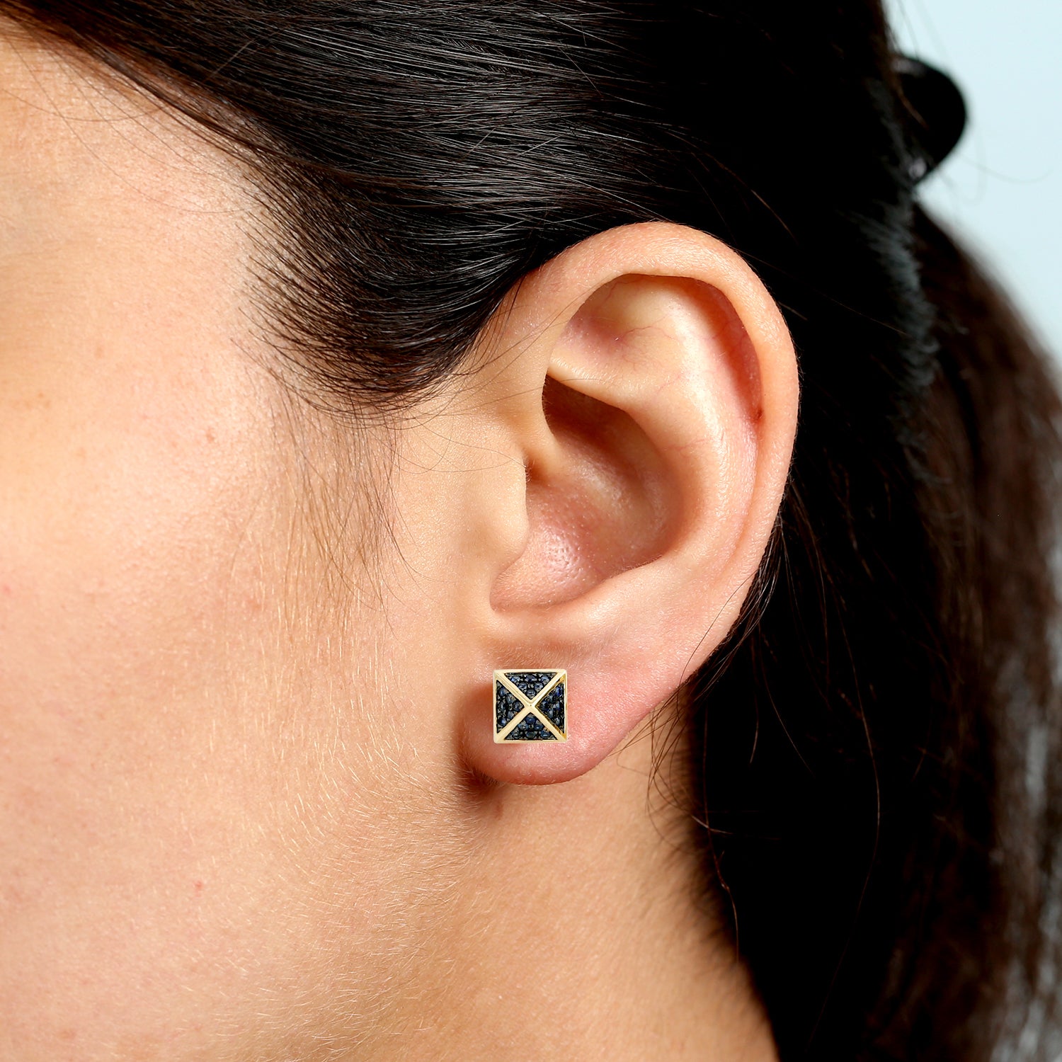 Blue Sapphire Pave Spike Design Stud Earrings in 18K Yellow Gold | Elegant Jewelry for Women, Gift for Her, Wedding, Anniversary & Special Occasions