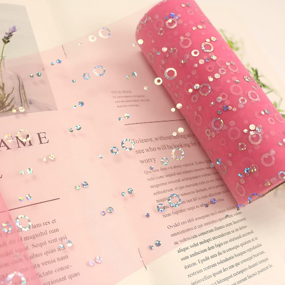 Yuanchuan Sequin Glitter Tulle Rolls - 6 Inch x 10 Yards (30 Feet) Sparkly Fabric for DIY Wedding Decor, Table Runners, Chair Sashes, Tutu Skirts, Party Decorations, Unicorn-Themed Events & Crafting Projects (Deep Pink)